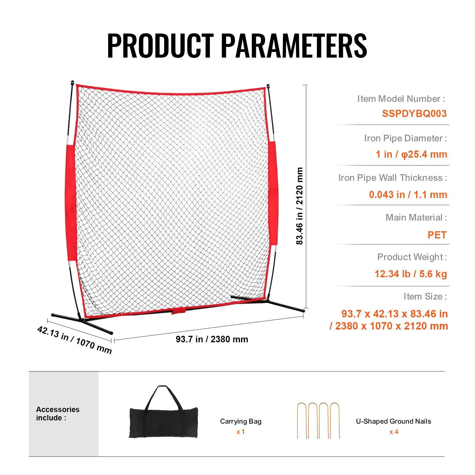 Doba Barricade Backstop Net, 7x7 ft Ball Sports Barrier Netting, Portable Practice Equipment with Carry Bag, Protection Screen for Baseball Softball Lacrosse Soccer Hockey Training, for Backyard