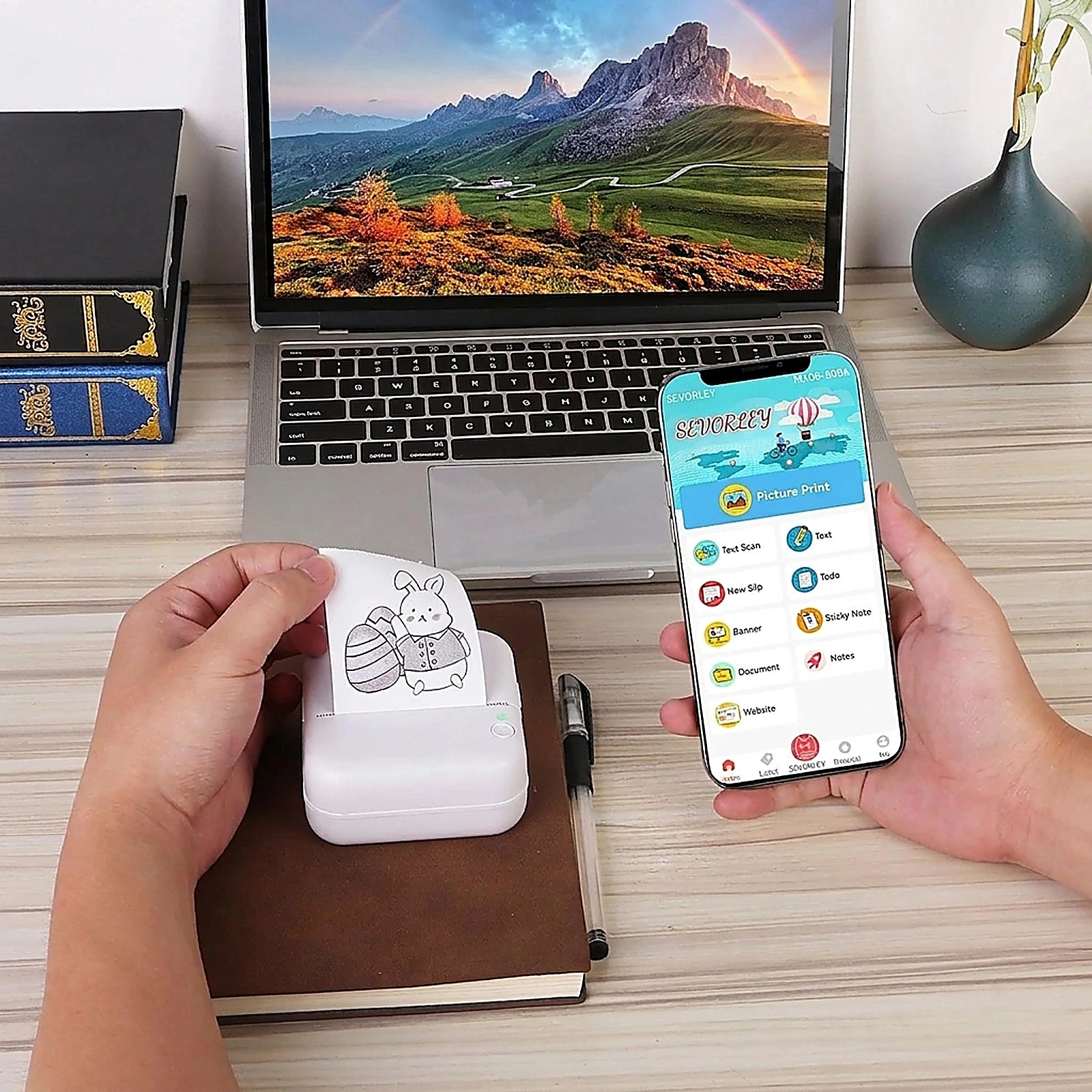 Doba Pocket Wireless Thermal Printer Portable Mini Sticker Maker Machine Rechargeable Inkless Photo Printer for Printing Label Journal Study Notes Memo Photos