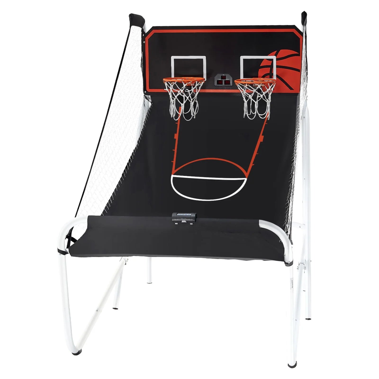 Doba Foldable Basketball Arcade Game, 2 Player Indoor Basketball Game, Home Dual Shot Sport with 5 Balls, 8 Game Modes, Electronic Scoreboard, and Inflation Pump, for Kids, Adults (Black & White)