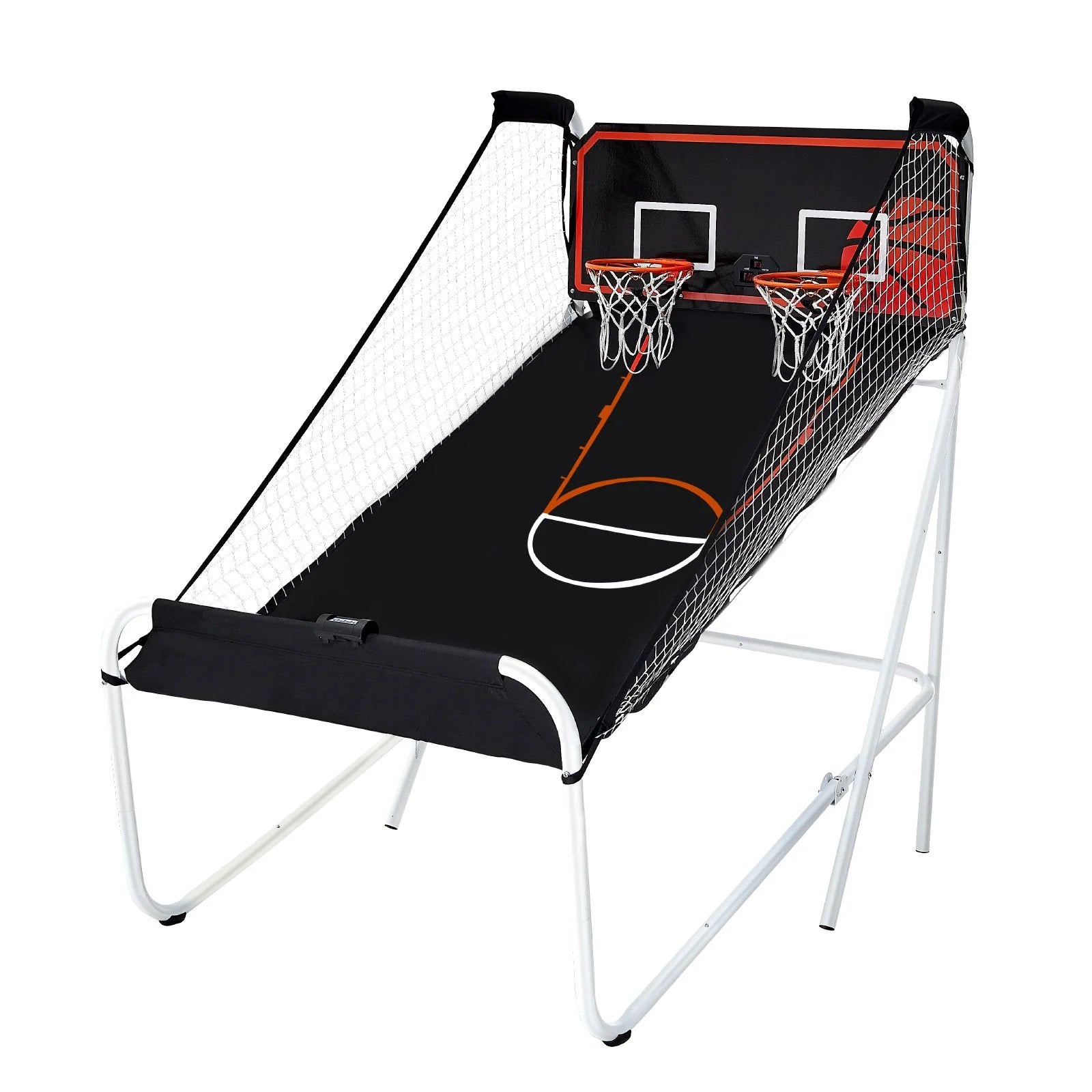 Doba Foldable Basketball Arcade Game, 2 Player Indoor Basketball Game, Home Dual Shot Sport with 5 Balls, 8 Game Modes, Electronic Scoreboard, and Inflation Pump, for Kids, Adults (Black & White)