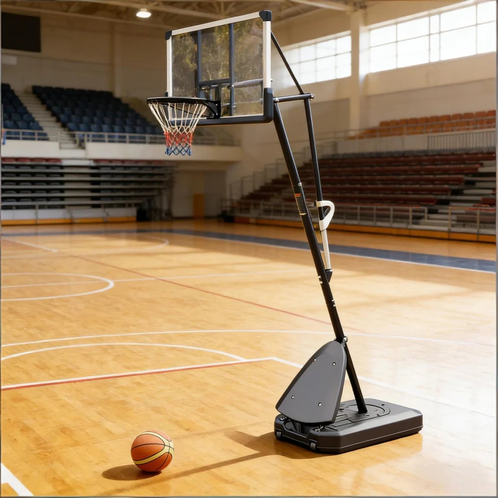 SEVORLEY Adjustable Portable Basketball Hoop – 8.5-10 ft Height Range, Ball Return System, Heavy-Duty Base with Wheels, PE Backboard for Driveway & Home Court