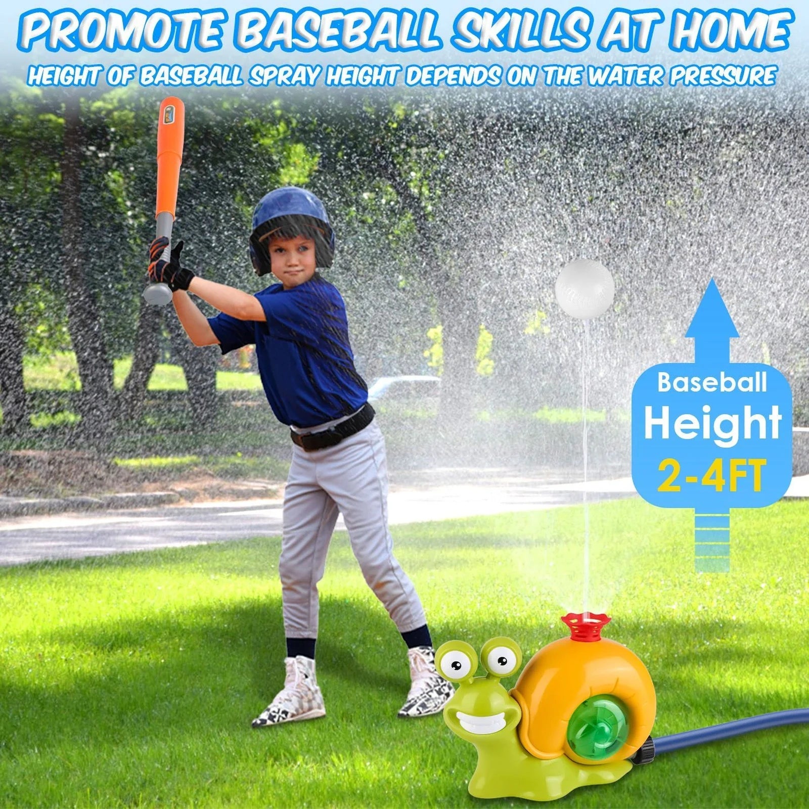 Doba 2 In 1 Snail Water Sprinkler Baseball Toy With 2 Sprinkler Nozzles 360° Rotating Spray Baseball Sprinkler Summer Water Toy For 4-8Years Old Boys Girls Backyard Pool Garden Lawn