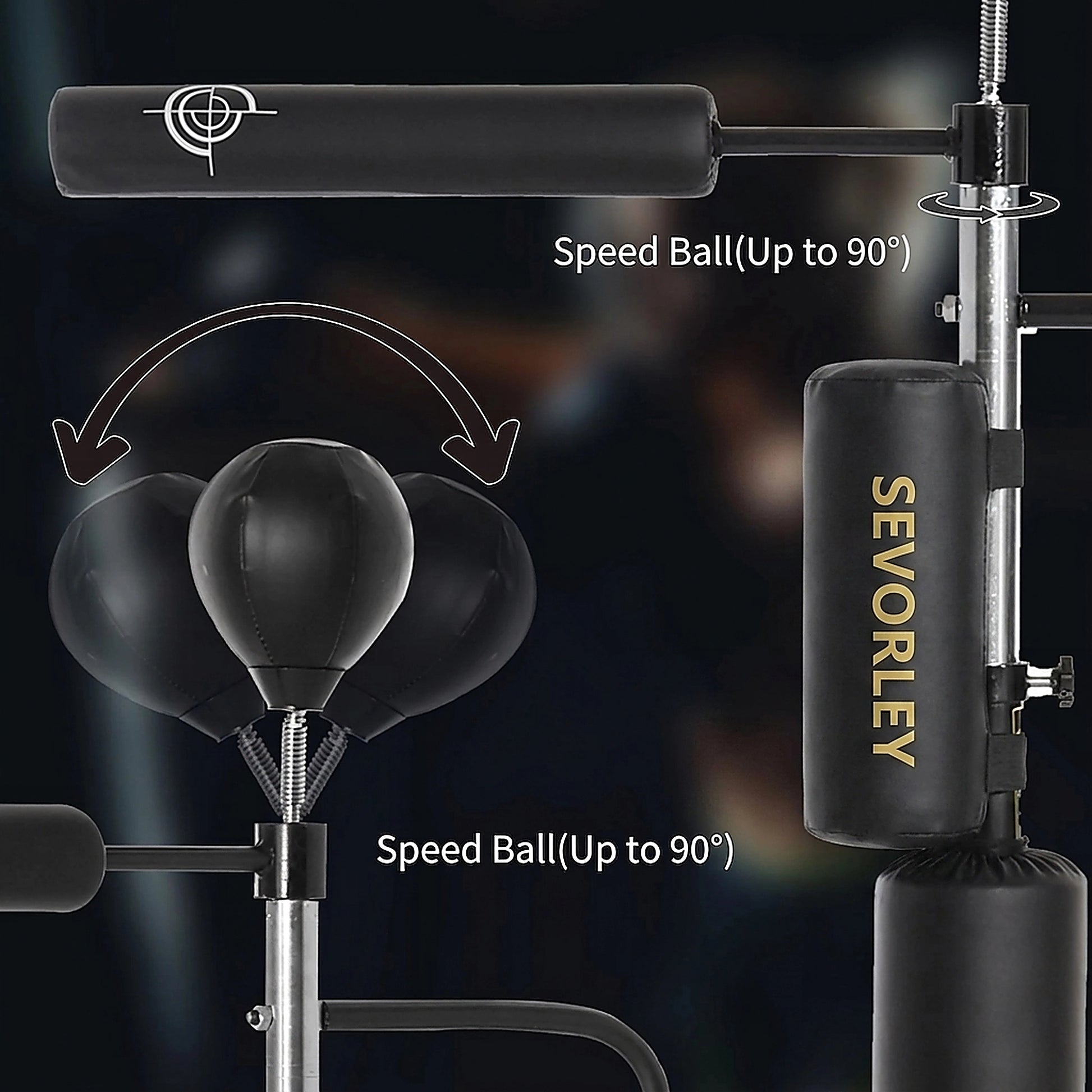 Doba Punching Bag with Stand Heavy Duty Boxing Set Sports Black 34.75"L x 19.75"W x 63"-90.5"H PU