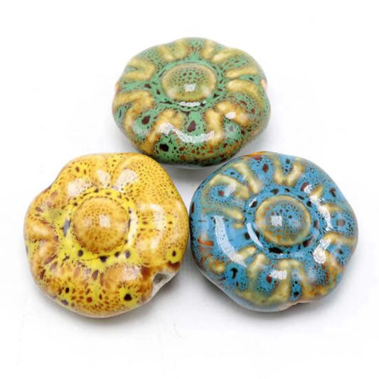 Doba 24Pcs Assorted Color Flower Ceramic Fancy Glaze Loose Beads Sunflower Beads for DIY Necklace Bracelet Making