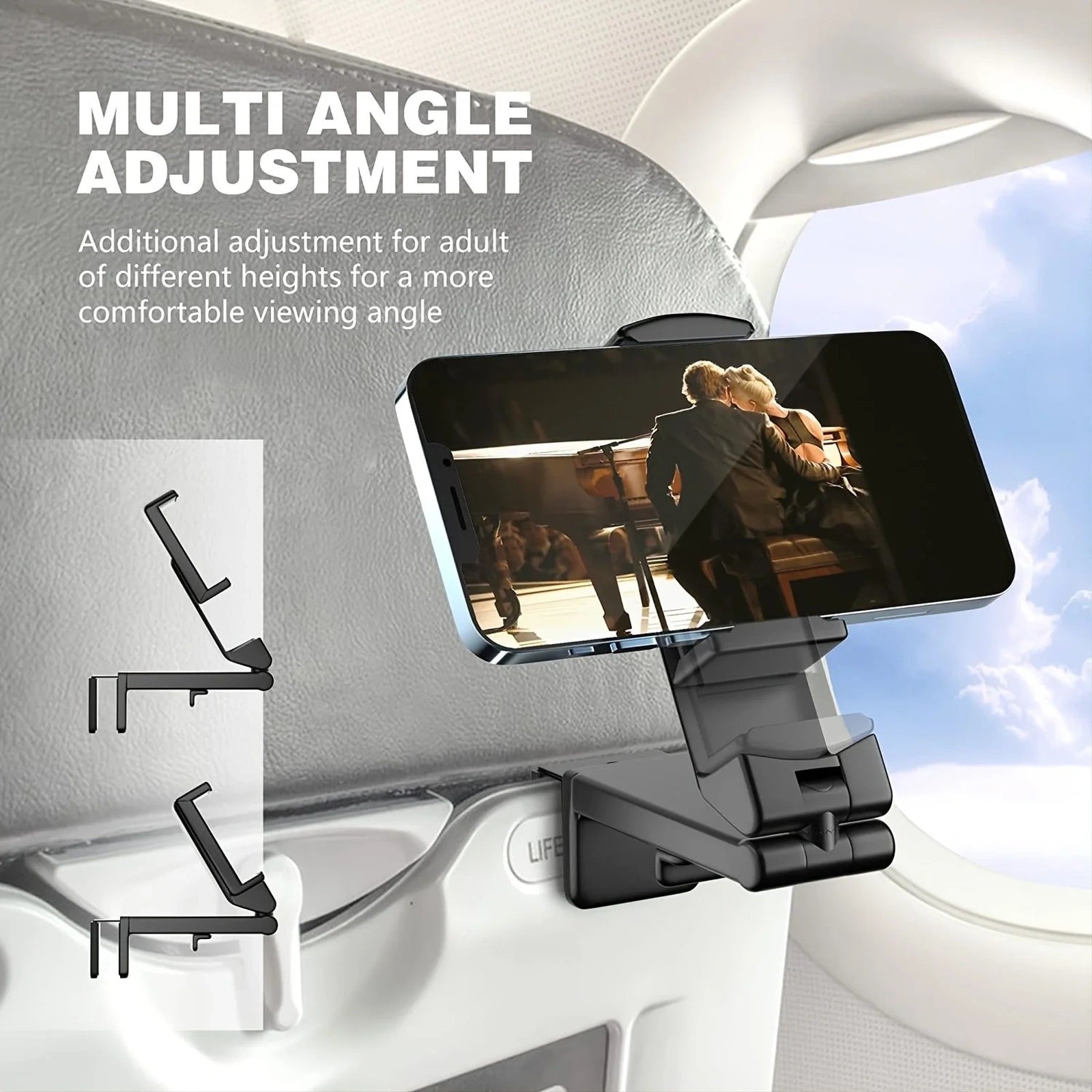 Doba Universal in Flight Airplane Phone Holder Mount. Handsfree Phone Holder for Desk Tray with Multi-Directional Dual 360 Degree Rotation. Pocket Size Must Have Travel Essential Accessory for Flying