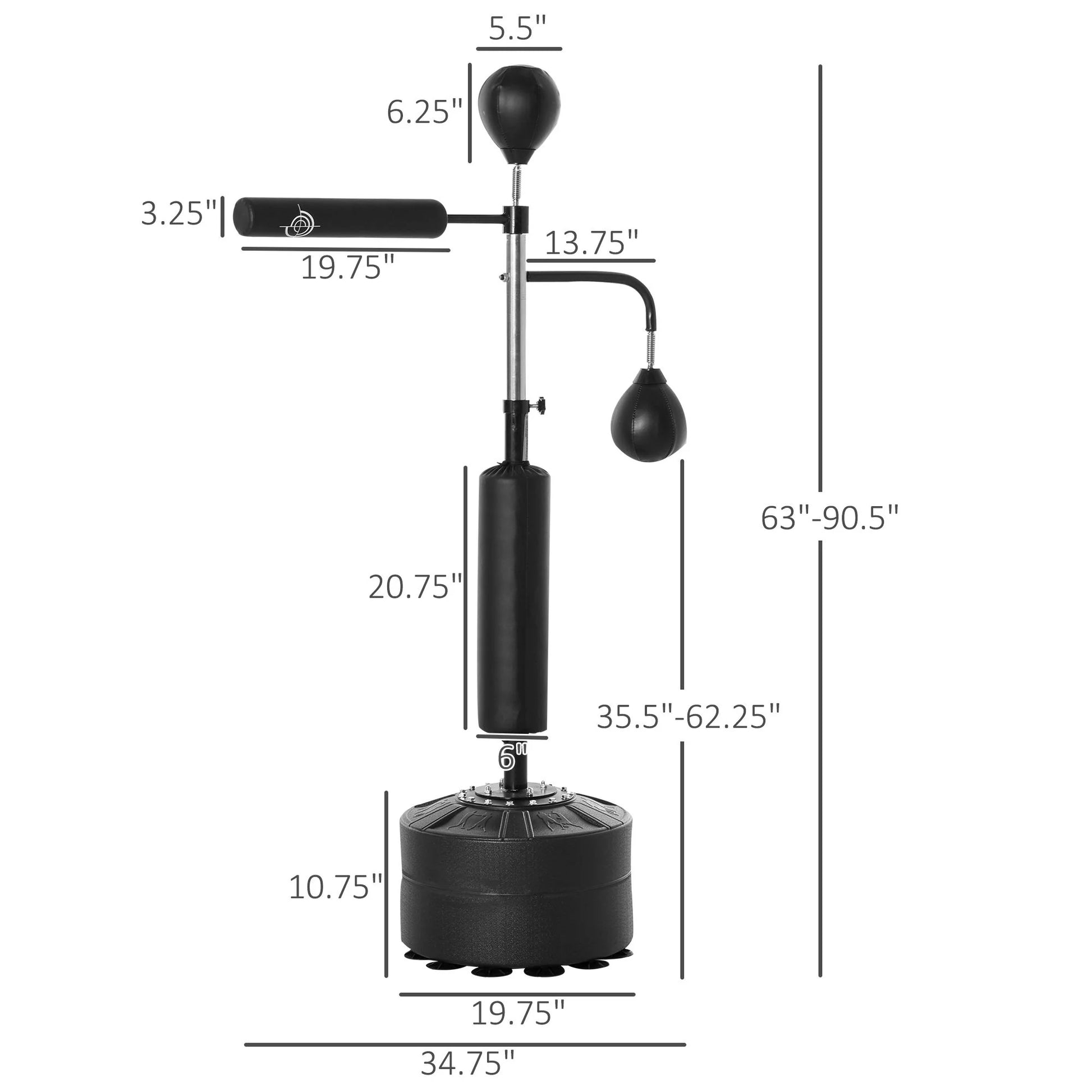 Doba Punching Bag with Stand Heavy Duty Boxing Set Sports Black 34.75"L x 19.75"W x 63"-90.5"H PU