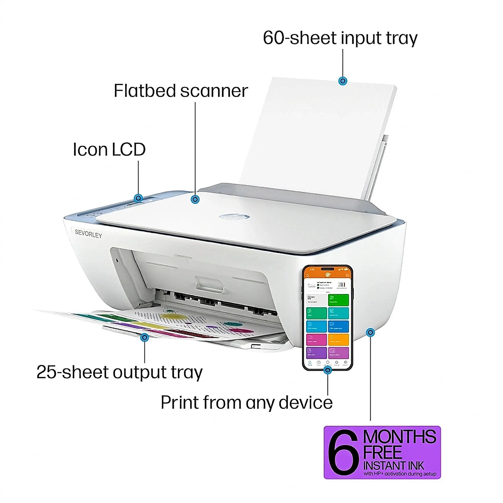 Doba DeskJet 2842e Wireless All-in-One Color Inkjet Printer (Blue), Scanner, Copier, 6 Months Instant Ink