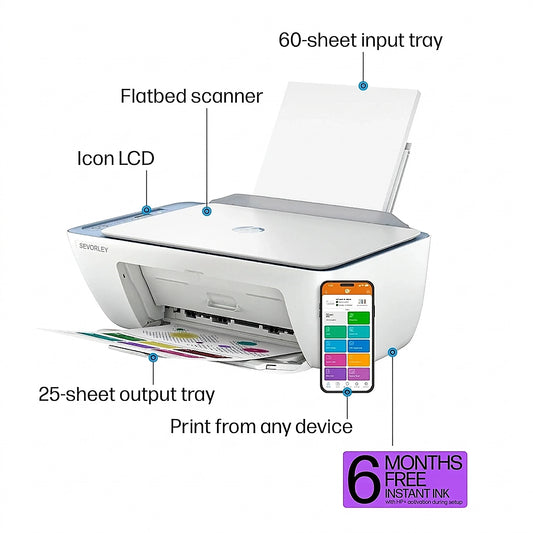 Doba DeskJet 2842e Wireless All-in-One Color Inkjet Printer (Blue), Scanner, Copier, 6 Months Instant Ink