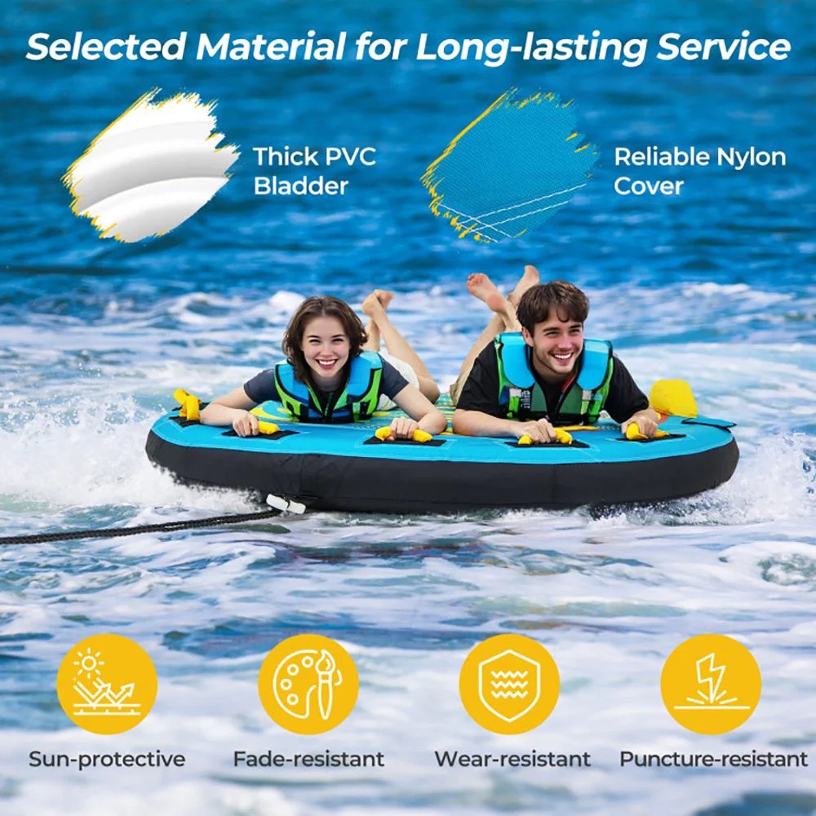 Doba 3-Person Inflatable Boat Tube Towable Platform with Double Valves