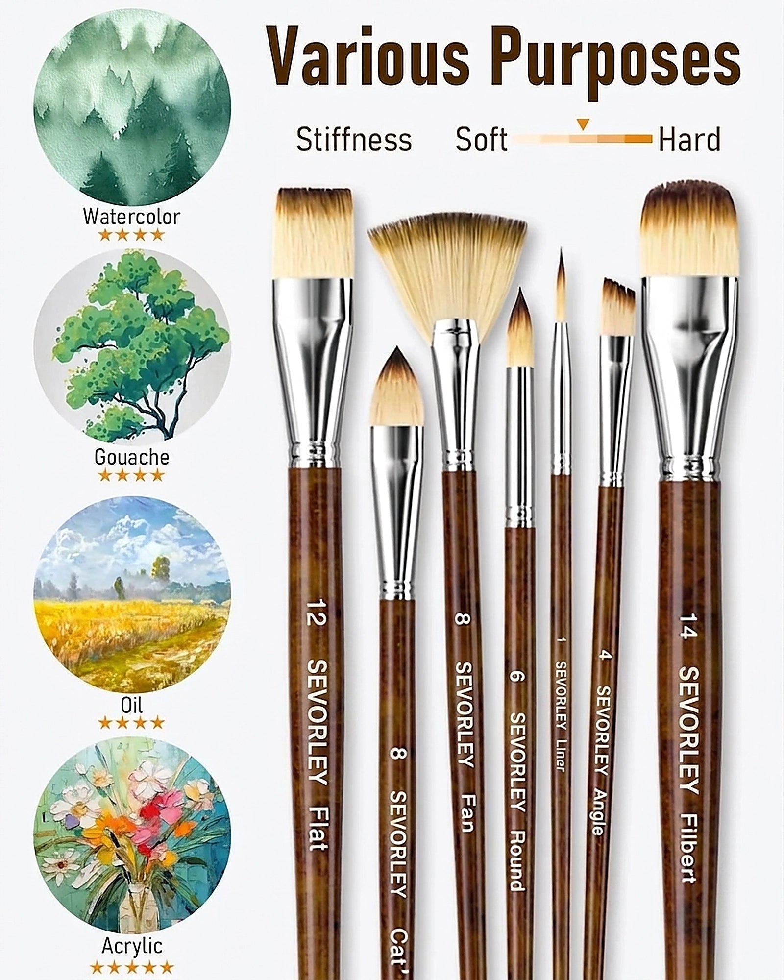 Doba 30pcs Paint Brush Set, Professional Paintbrushes with Paint Spatula and Cloth Roll, Craft Paint Brushes for Acrylic Painting, Oil, Watercolor, Gouache, Art Supplies for Artists and Beginners