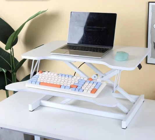 Doba 32 Inch Desk Converter, Height Adjustable Sit to Stand Riser, Dual Monitor and Laptop Workstation with Wide Keyboard Tray, White as Pic