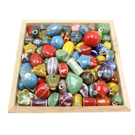 Doba 80Pcs Assorted Color Ceramic Fancy Glaze Loose Beads Random Pattern for DIY Jewelry Making Default