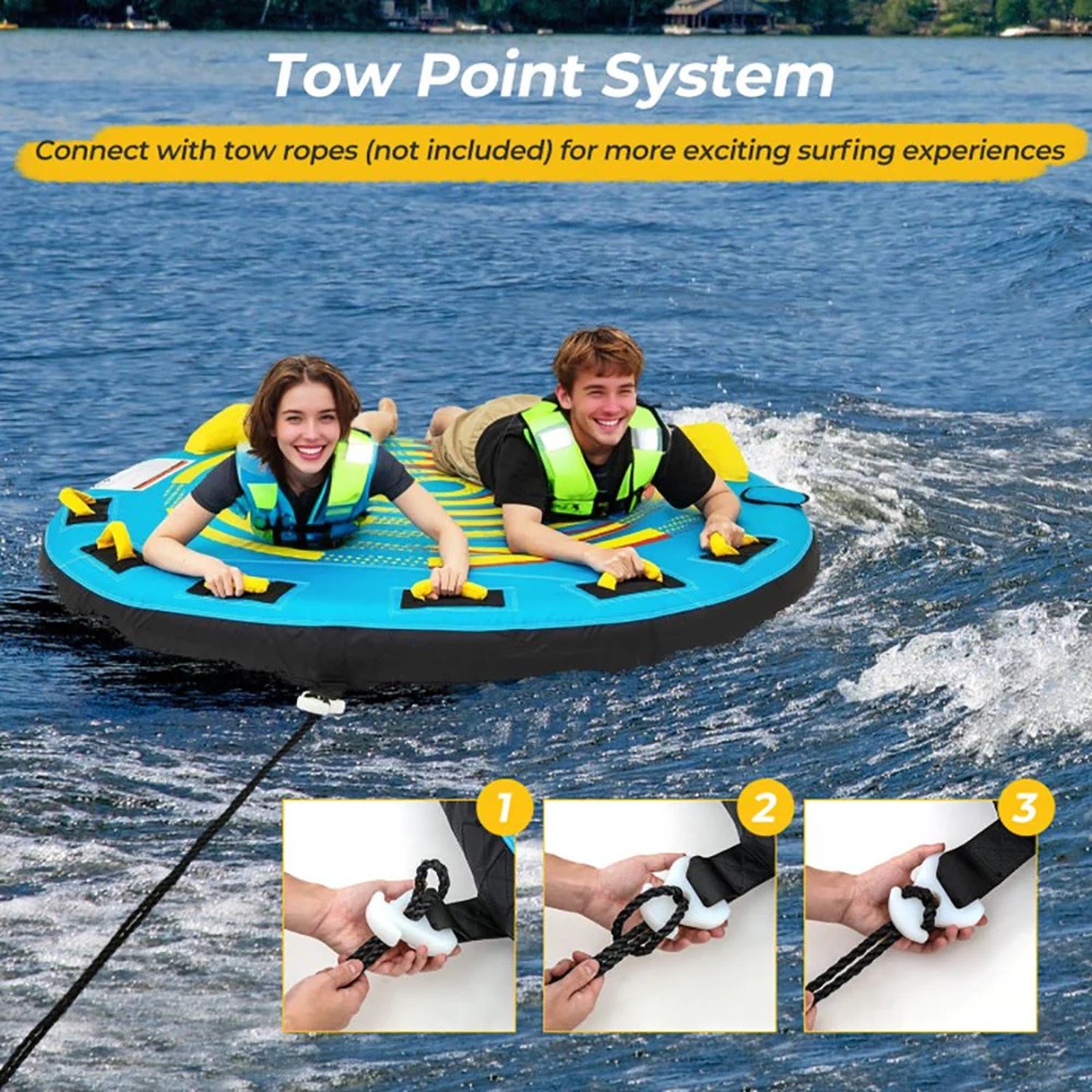 Doba 3-Person Inflatable Boat Tube Towable Platform with Double Valves