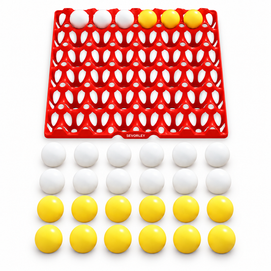 SEVORLEY SEVORLEY Bounce and Align Ball Game with Red Plastic Board, 15 White Balls and 15 Yellow Balls