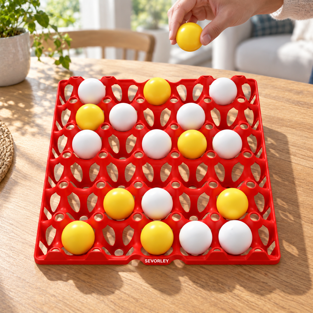 SEVORLEY SEVORLEY Bounce and Align Ball Game with Red Plastic Board, 15 White Balls and 15 Yellow Balls