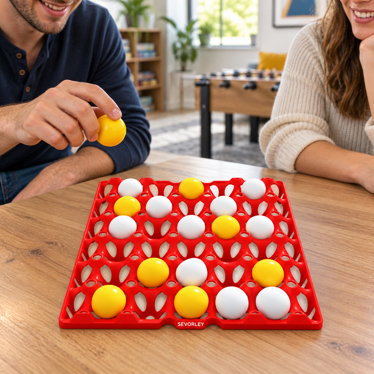 SEVORLEY SEVORLEY Bounce and Align Ball Game with Red Plastic Board, 15 White Balls and 15 Yellow Balls