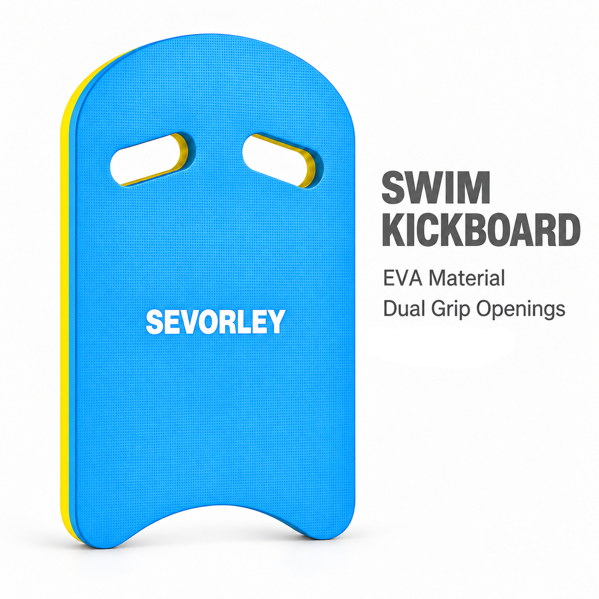SEVORLEY SEVORLEY EVA Swim Kickboard with Dual Grip Openings, Blue and Yellow U-Shaped Swimming Board, 44 x 29 cm