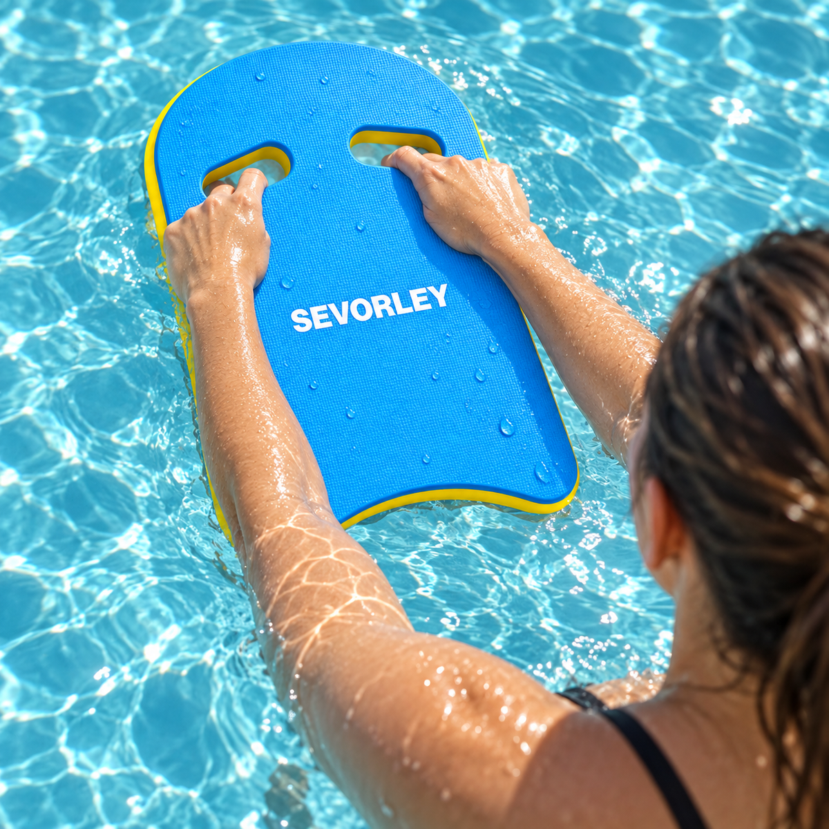 SEVORLEY SEVORLEY EVA Swim Kickboard with Dual Grip Openings, Blue and Yellow U-Shaped Swimming Board, 44 x 29 cm