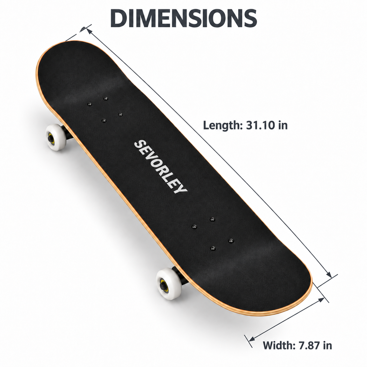 SEVORLEY SEVORLEY Double-Kick Skateboard with Maple Deck, Black Grip Tape, PU Wheels and Checkerboard Design