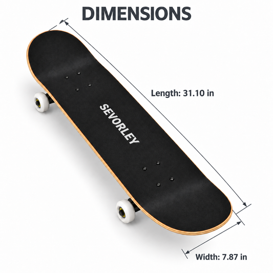SEVORLEY SEVORLEY Double-Kick Skateboard with Maple Deck, Black Grip Tape, PU Wheels and Checkerboard Design