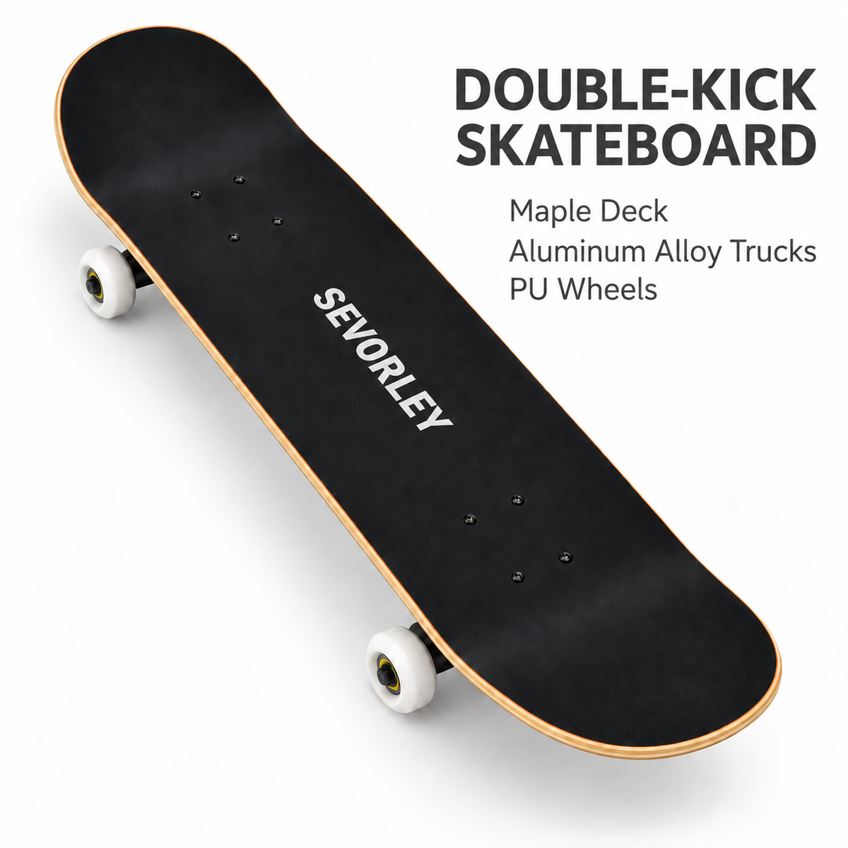 SEVORLEY SEVORLEY Double-Kick Skateboard with Maple Deck, Black Grip Tape, PU Wheels and Checkerboard Design