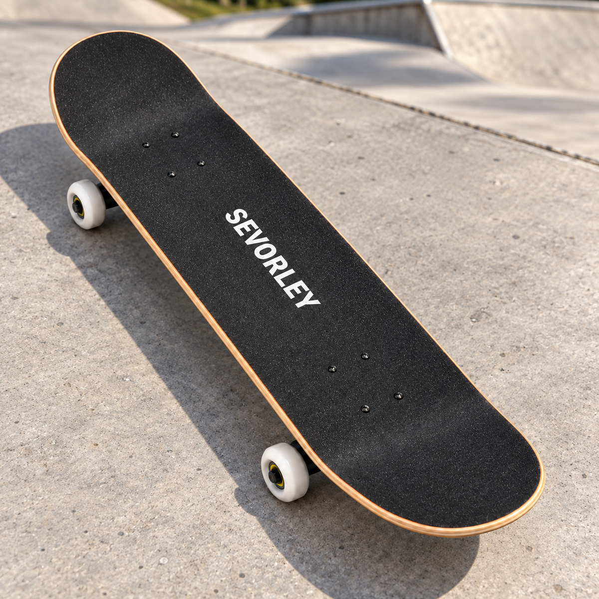 SEVORLEY SEVORLEY Double-Kick Skateboard with Maple Deck, Black Grip Tape, PU Wheels and Checkerboard Design