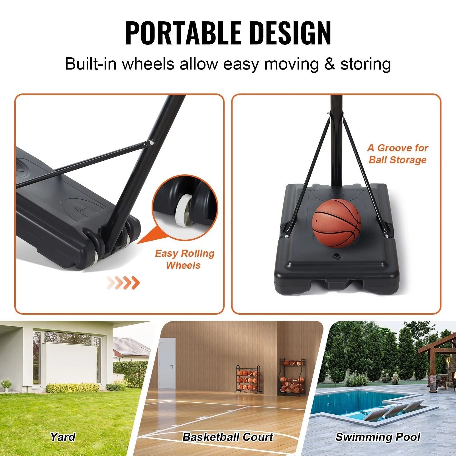 Doba Basketball Hoop, 4-10 ft Adjustable Height Portable Backboard System, 44 inch Basketball Hoop & Goal, Kids & Adults Basketball Set with Wheels, Stand, and Fillable Base, for Outdoor/Indoor