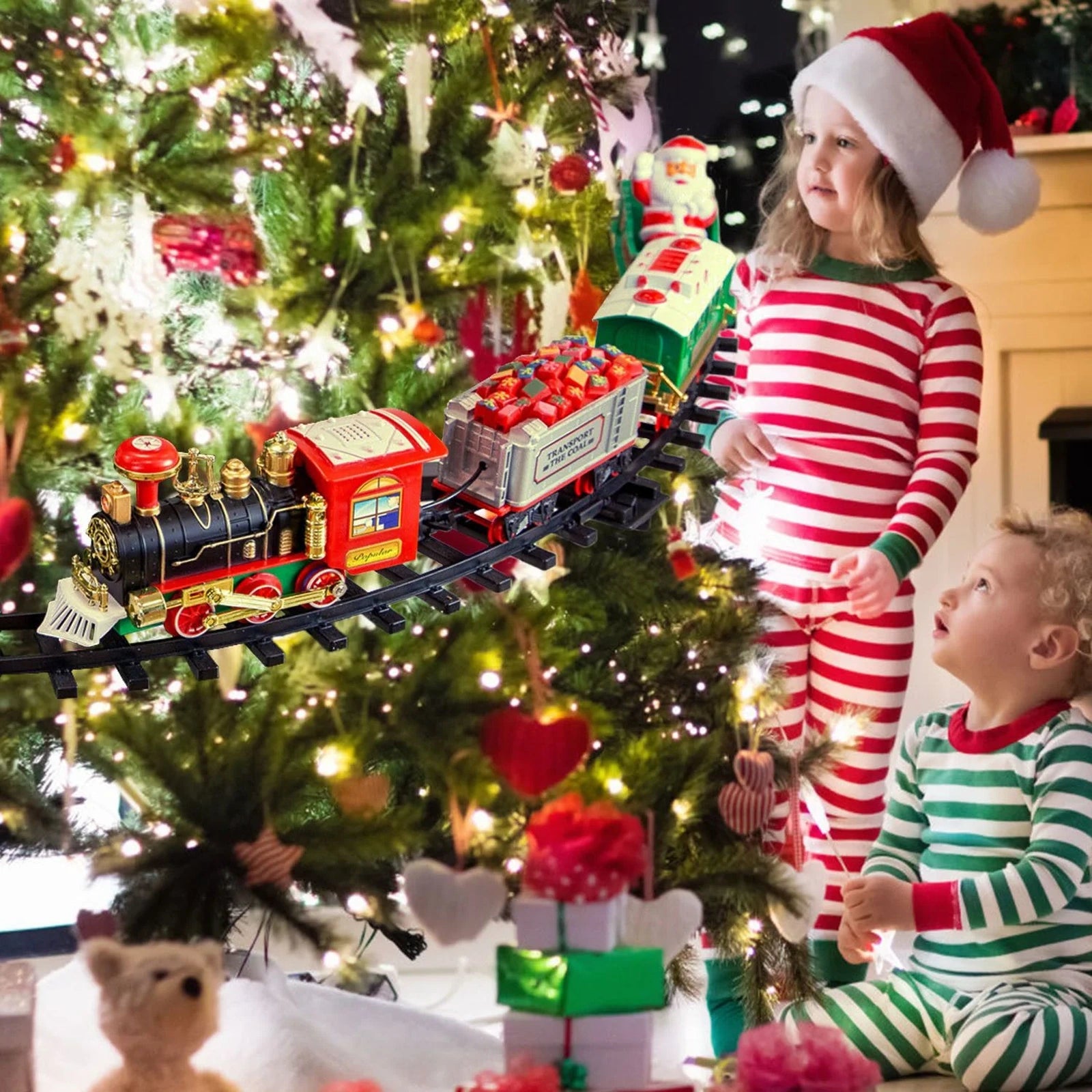 Doba Electric Train Set Kid Toy Xmas Steam Train Kit Tree Surround Track Battery Operated
