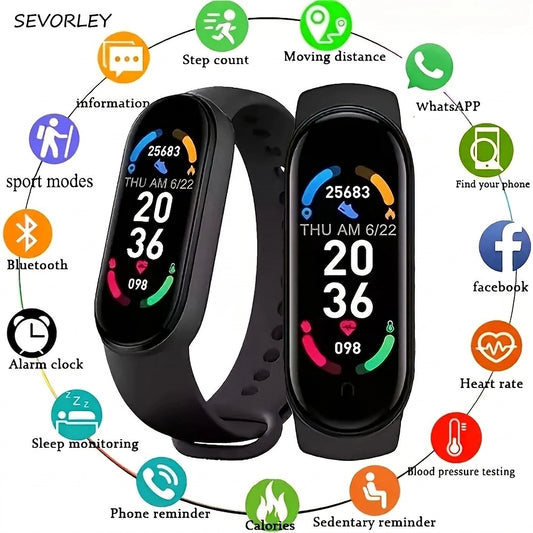 Doba Unisex M6 Fitness Tracker; Smart Watch With Heart Rate Sleep Blood Oxygen Monitor; IP68 Waterproof Watch; Step Calorie Counter Pedometer For Android IOS Black