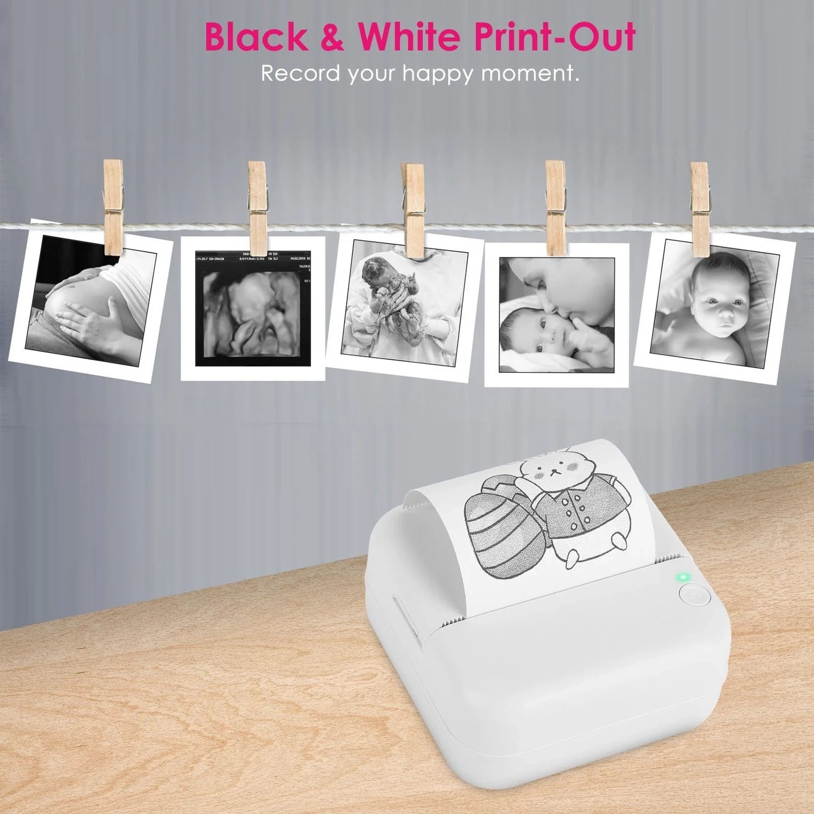 Doba Pocket Wireless Thermal Printer Portable Mini Sticker Maker Machine Rechargeable Inkless Photo Printer for Printing Label Journal Study Notes Memo Photos