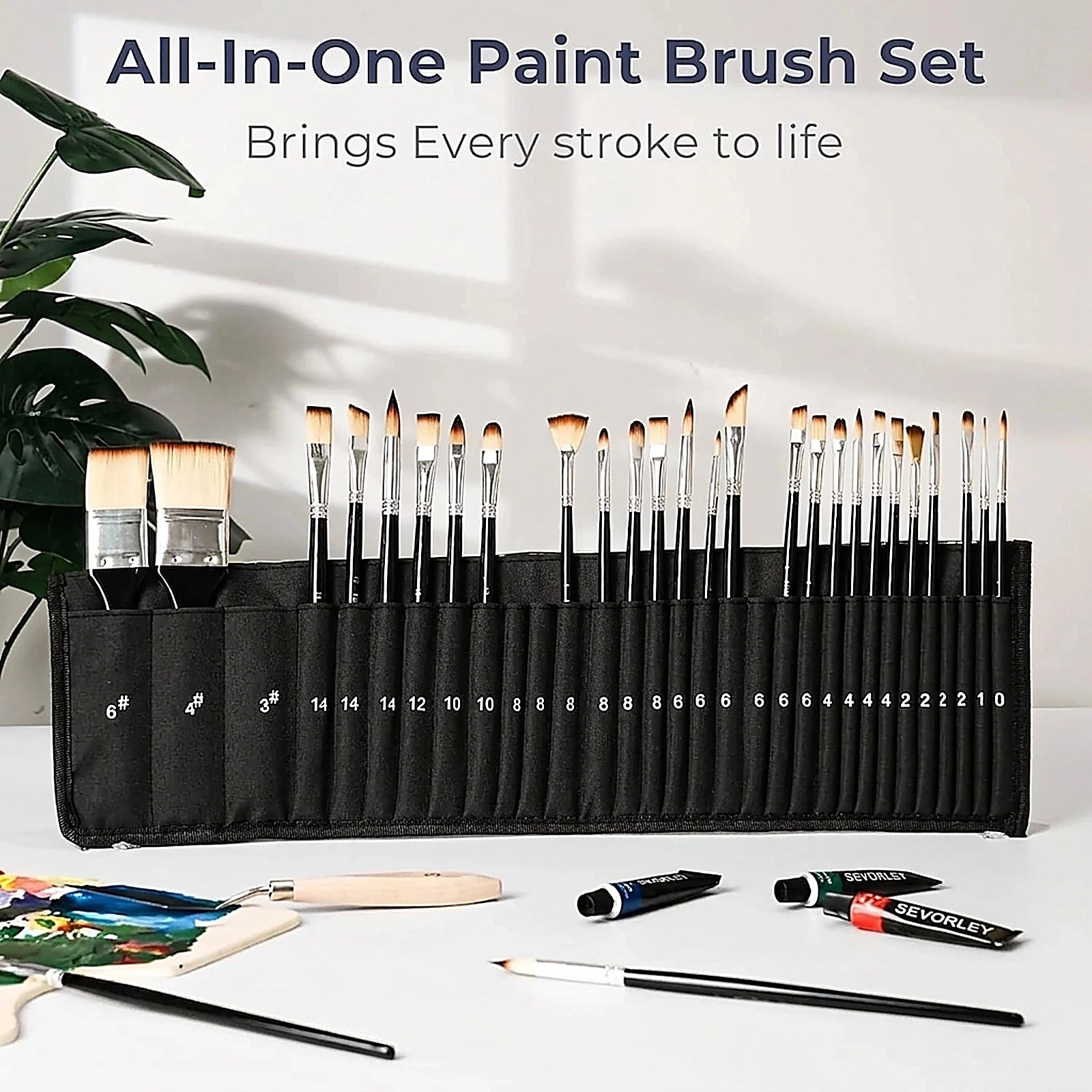 Doba 30pcs Paint Brush Set, Professional Paintbrushes with Paint Spatula and Cloth Roll, Craft Paint Brushes for Acrylic Painting, Oil, Watercolor, Gouache, Art Supplies for Artists and Beginners