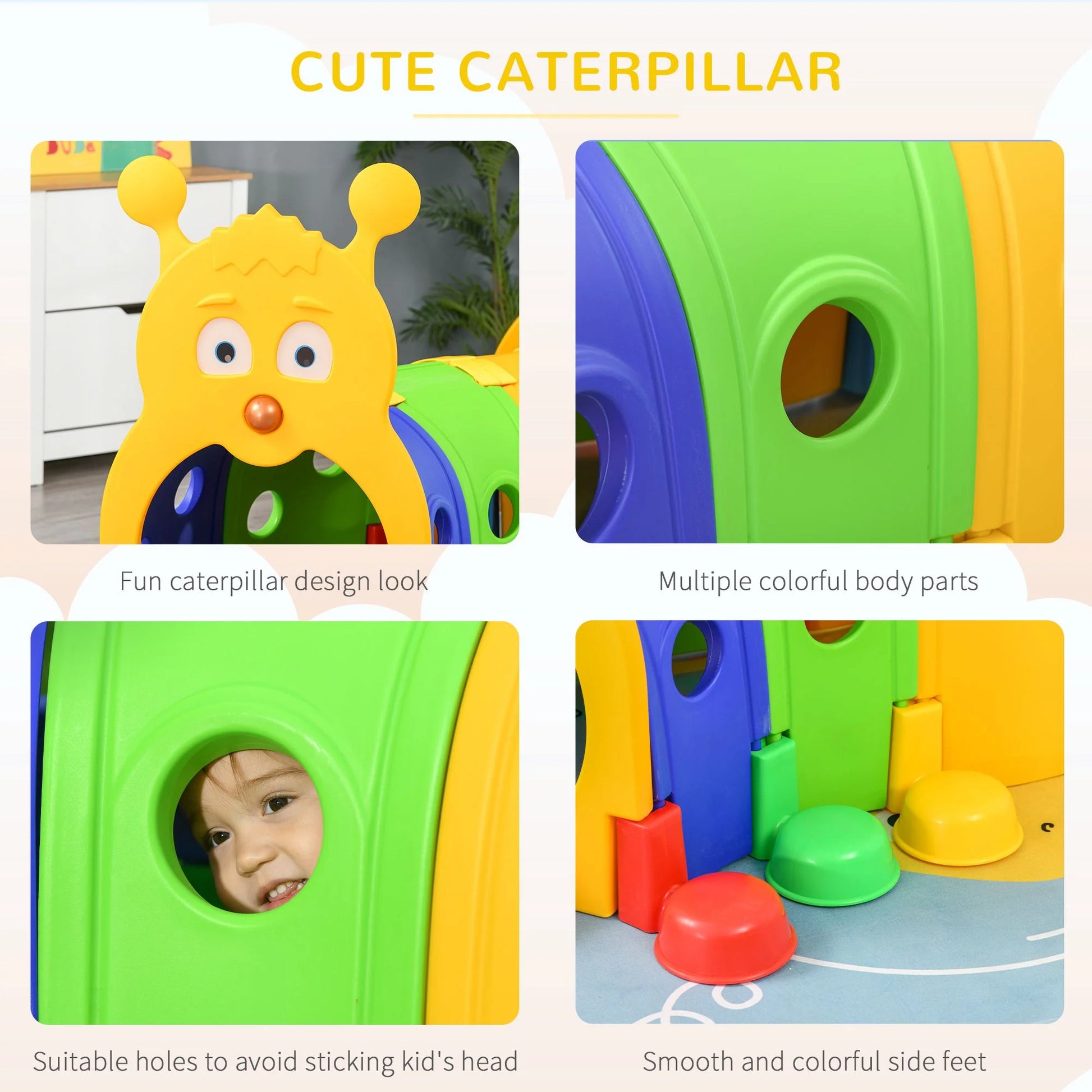Doba Caterpillar Tunnel, Kids Outdoor Play, Multicolor 59 Inches Long, Non-toxic PP, Toddler Toy for 3-6 Years Old