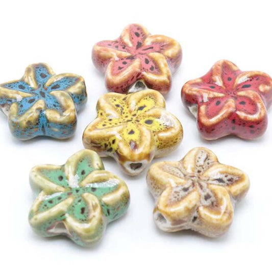 Doba 24Pcs Assorted Color Flower Ceramic Fancy Glaze Loose Beads Pentas Lanceolata Beads for DIY Jewelry Making