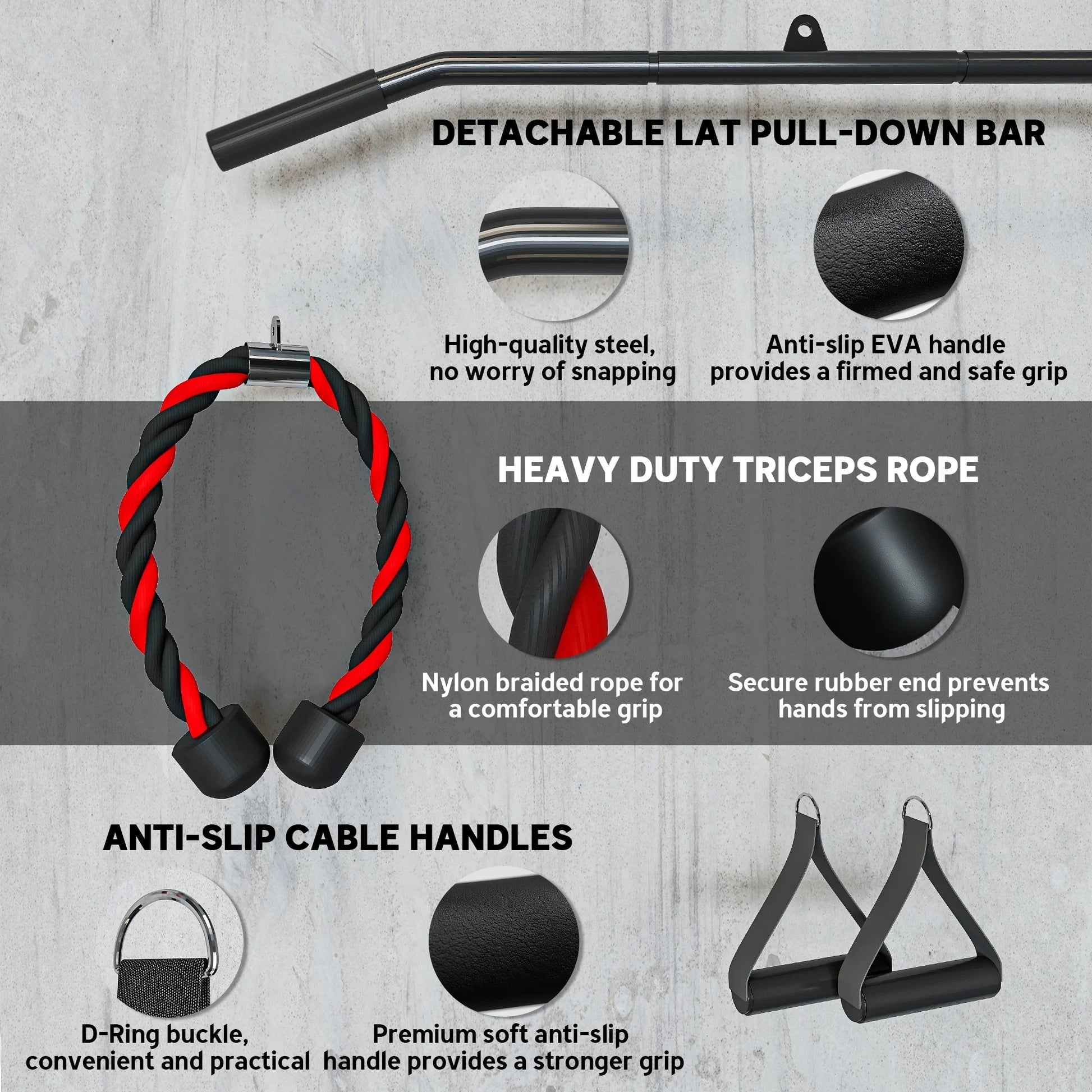 SEVORLEY All-in-One Home Gym Cable Pulley System – 220 lbs Capacity, Dual Silent Pulleys, Includes Lat Pulldown Bar & Handles, Compatible with 1" & 2" Weight Plates, Portable Full-Body Workout Kit