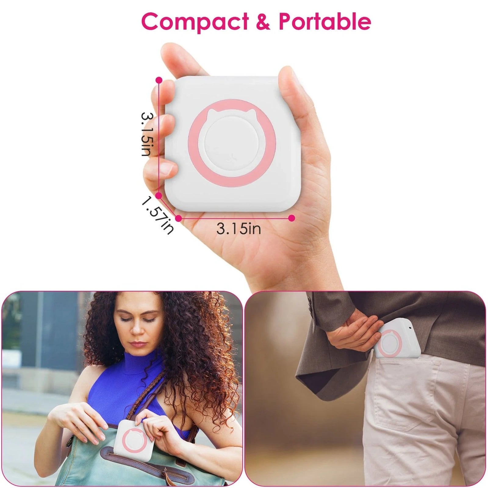 Doba Pocket Wireless Thermal Printer Portable Mini Sticker Maker Machine Rechargeable Inkless Photo Printer for Printing Label Journal Study Notes Memo Photos