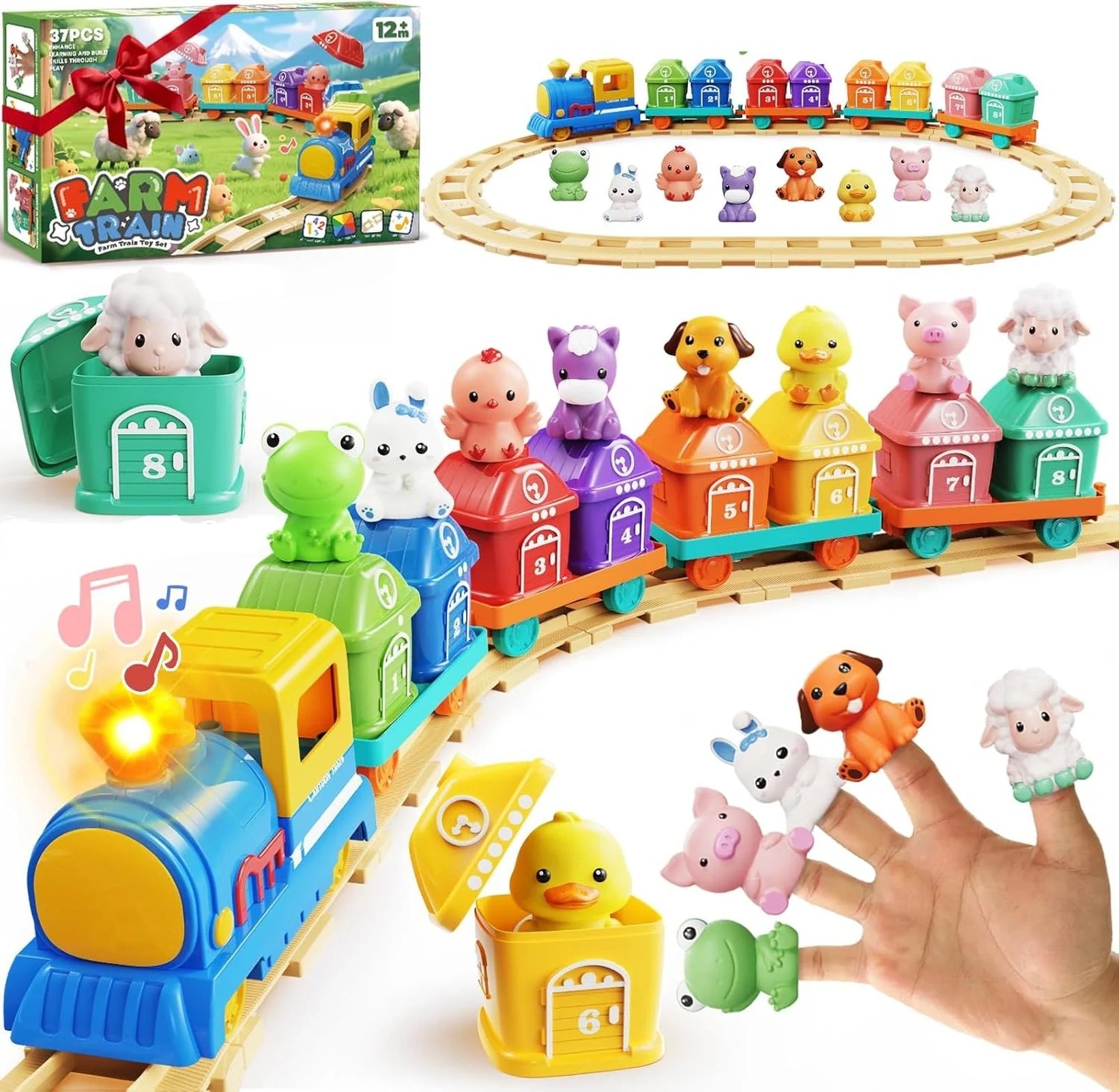 Doba Toddler Boy Girl Toys 1-2-3, Train Set for Toddlers 2-4 with Music & Light, Toys for 1 2 3 Year Old Boy Girl, Counting Matching Sorting Montessori Learning Toy, 1 2 3 Year Old Boy Girl Birthday Gifts Blue