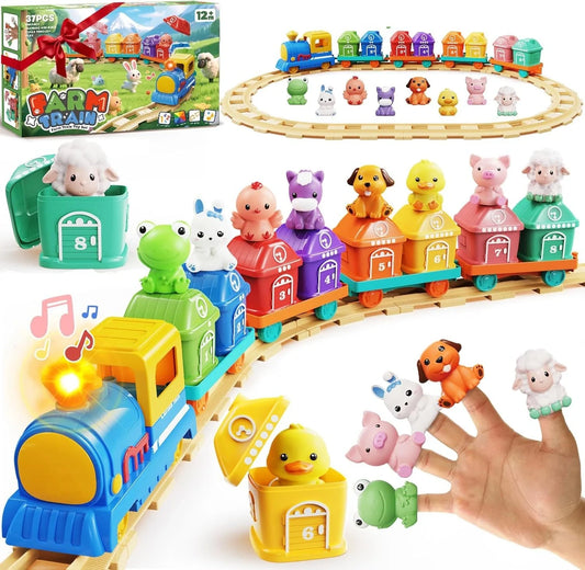 Doba Toddler Boy Girl Toys 1-2-3, Train Set for Toddlers 2-4 with Music & Light, Toys for 1 2 3 Year Old Boy Girl, Counting Matching Sorting Montessori Learning Toy, 1 2 3 Year Old Boy Girl Birthday Gifts Blue
