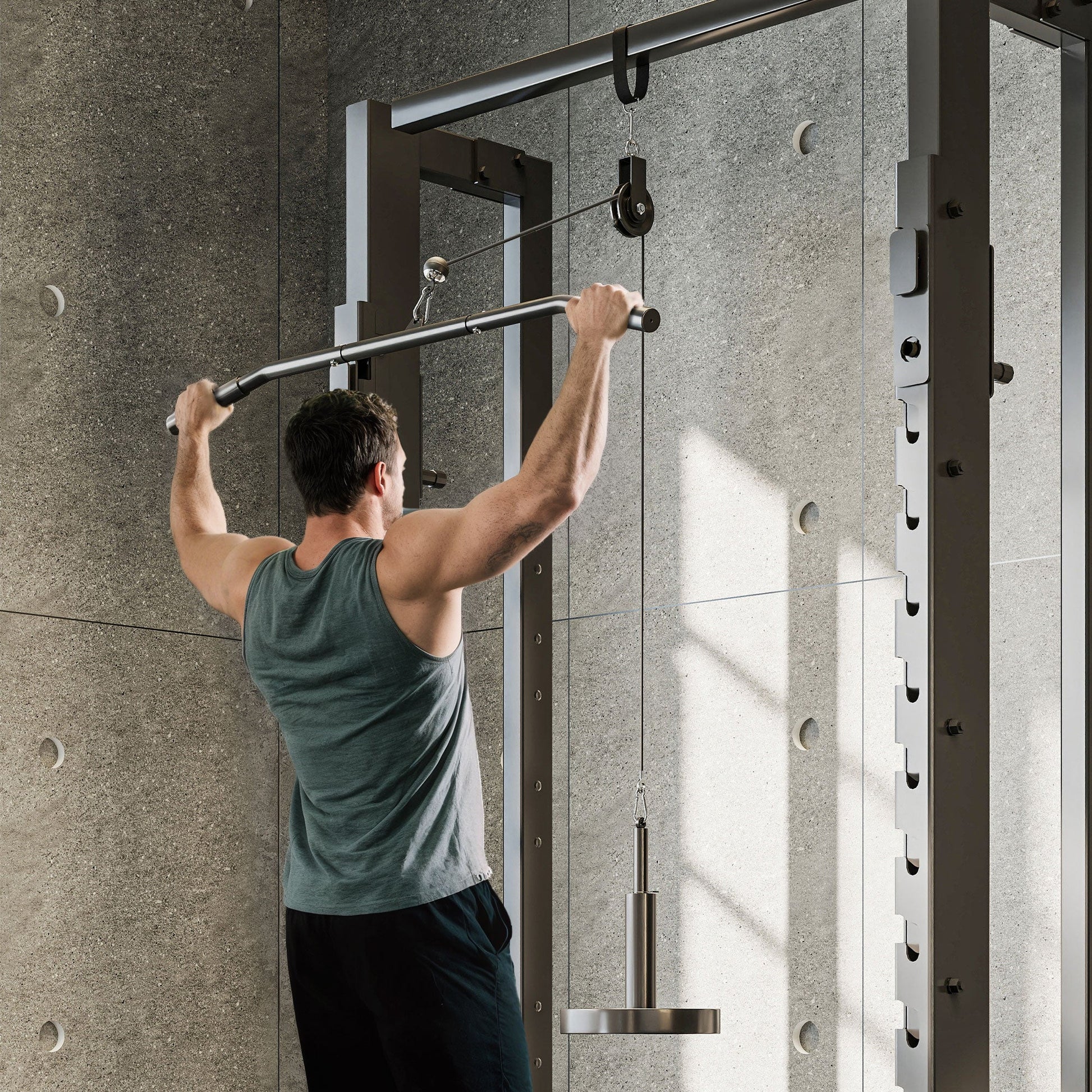SEVORLEY All-in-One Home Gym Cable Pulley System – 220 lbs Capacity, Dual Silent Pulleys, Includes Lat Pulldown Bar & Handles, Compatible with 1" & 2" Weight Plates, Portable Full-Body Workout Kit