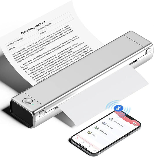 Doba M08F Portable Printers Wireless for Travel, Thermal Printer Support 8.5" X 11" US Letter, Bluetooth Inkless Printer Compatible with iOS, Android, Laptop for Travel, Office, Home Sliver