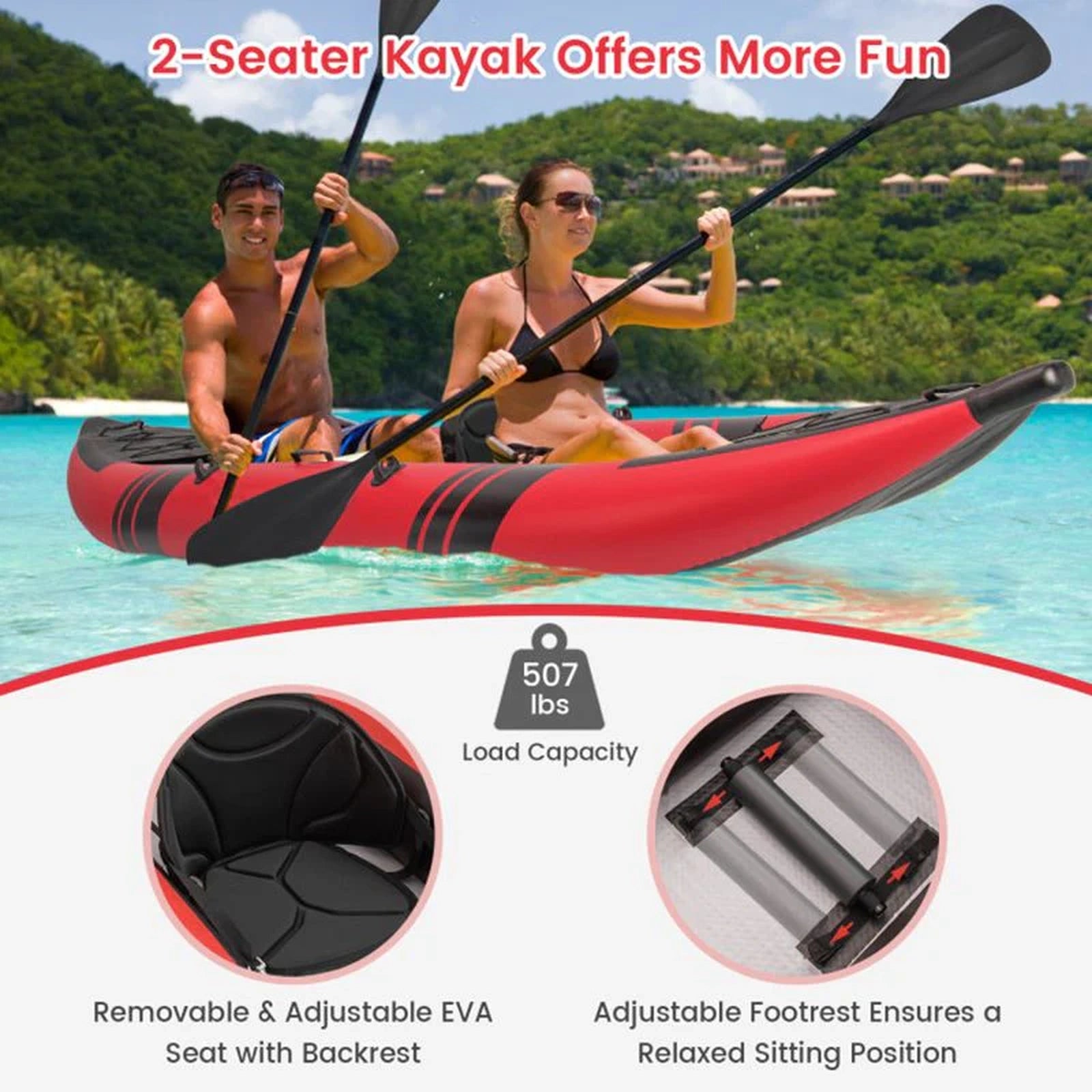 Doba Inflatable 2-person Kayak Set with Aluminium Oars and Repair Kit
