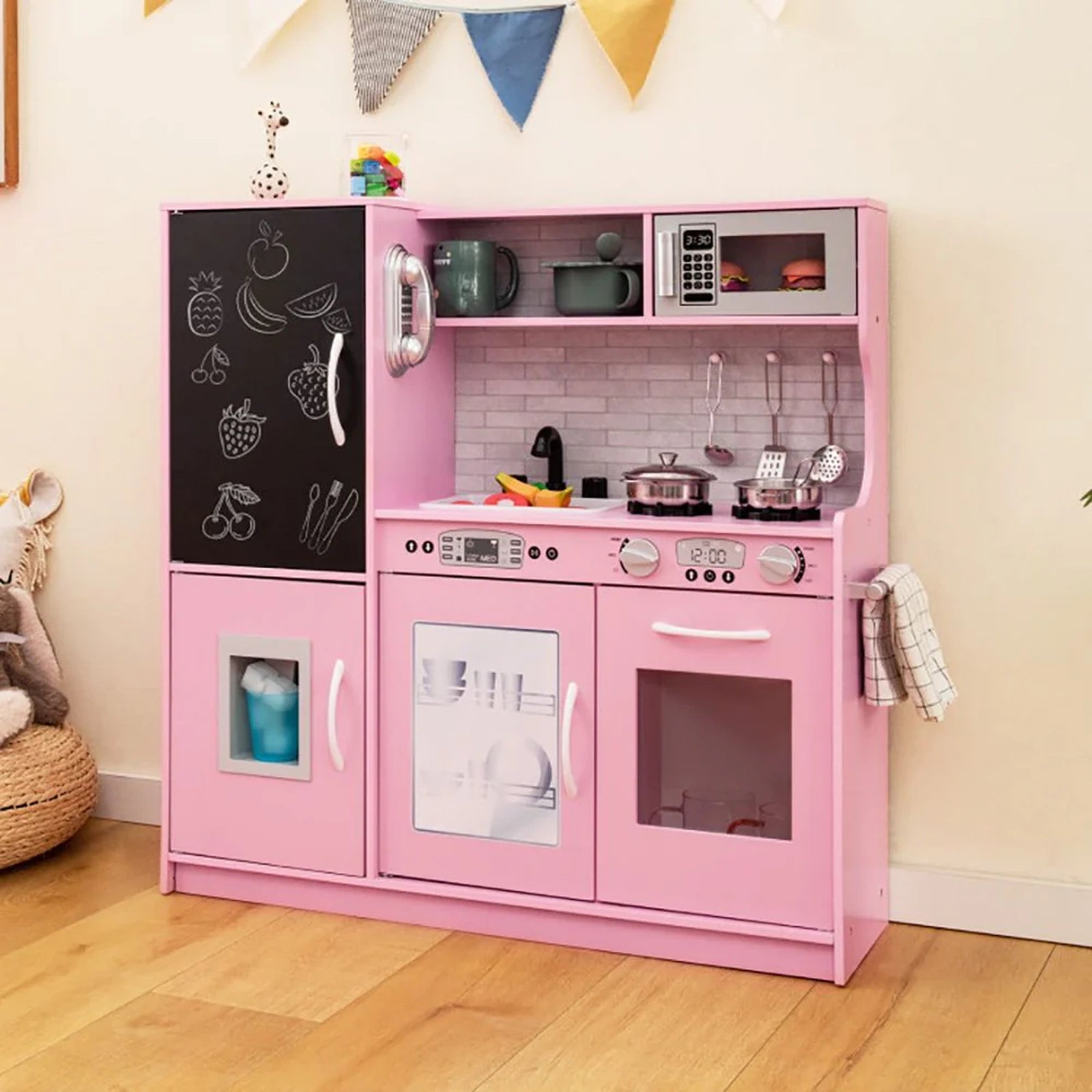 Doba Toddler Pretend Play Kitchen for Boys and Girls 3-6 Years Old Pink