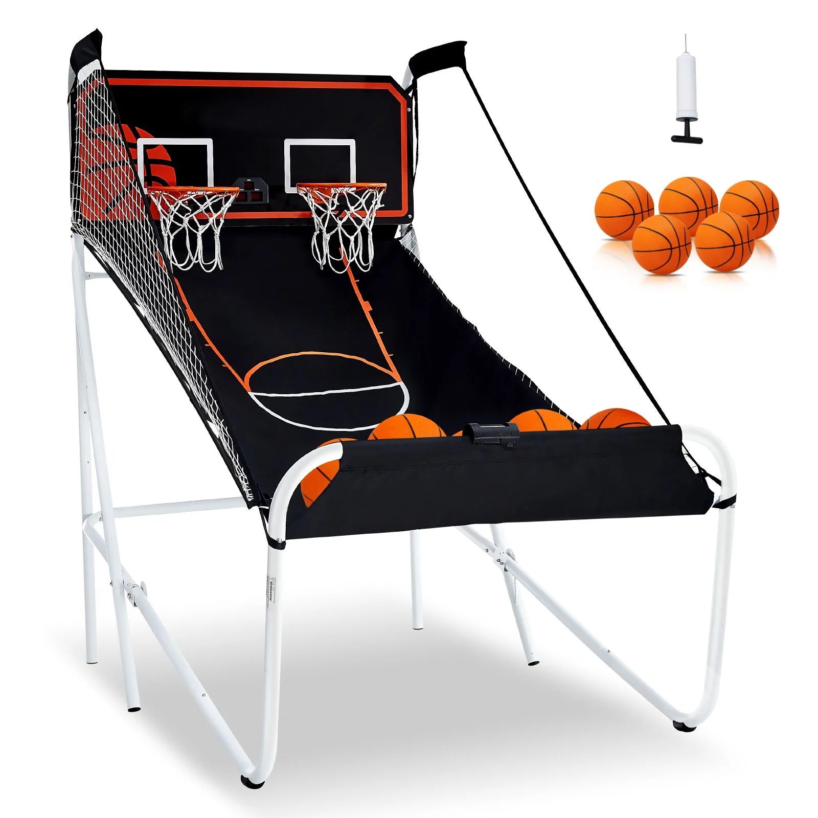 Doba Foldable Basketball Arcade Game, 2 Player Indoor Basketball Game, Home Dual Shot Sport with 5 Balls, 8 Game Modes, Electronic Scoreboard, and Inflation Pump, for Kids, Adults (Black & White)