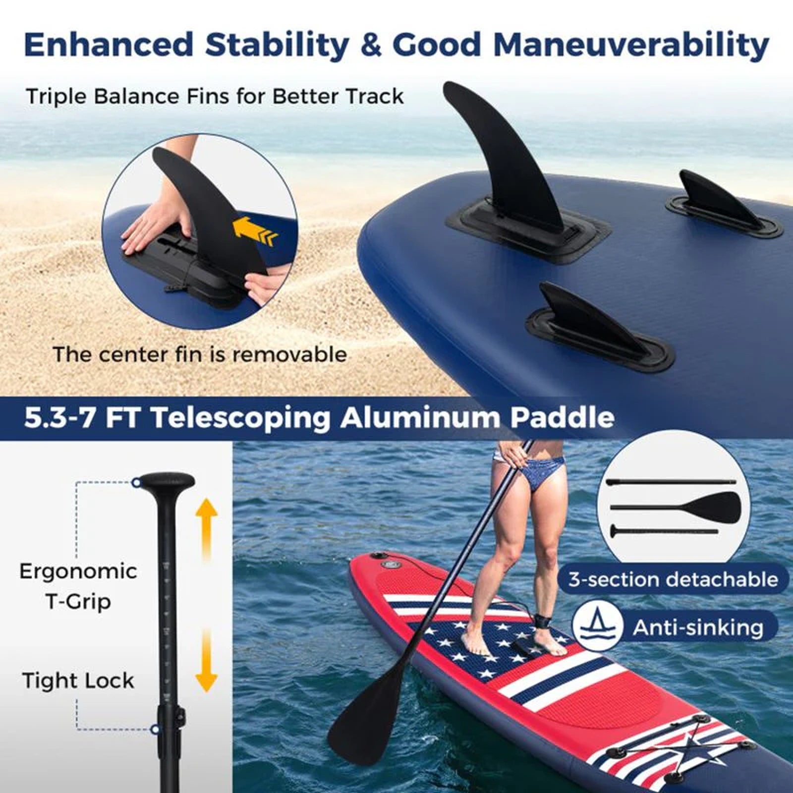 Doba Inflatable Paddle Board with Removable Fin and Backpack