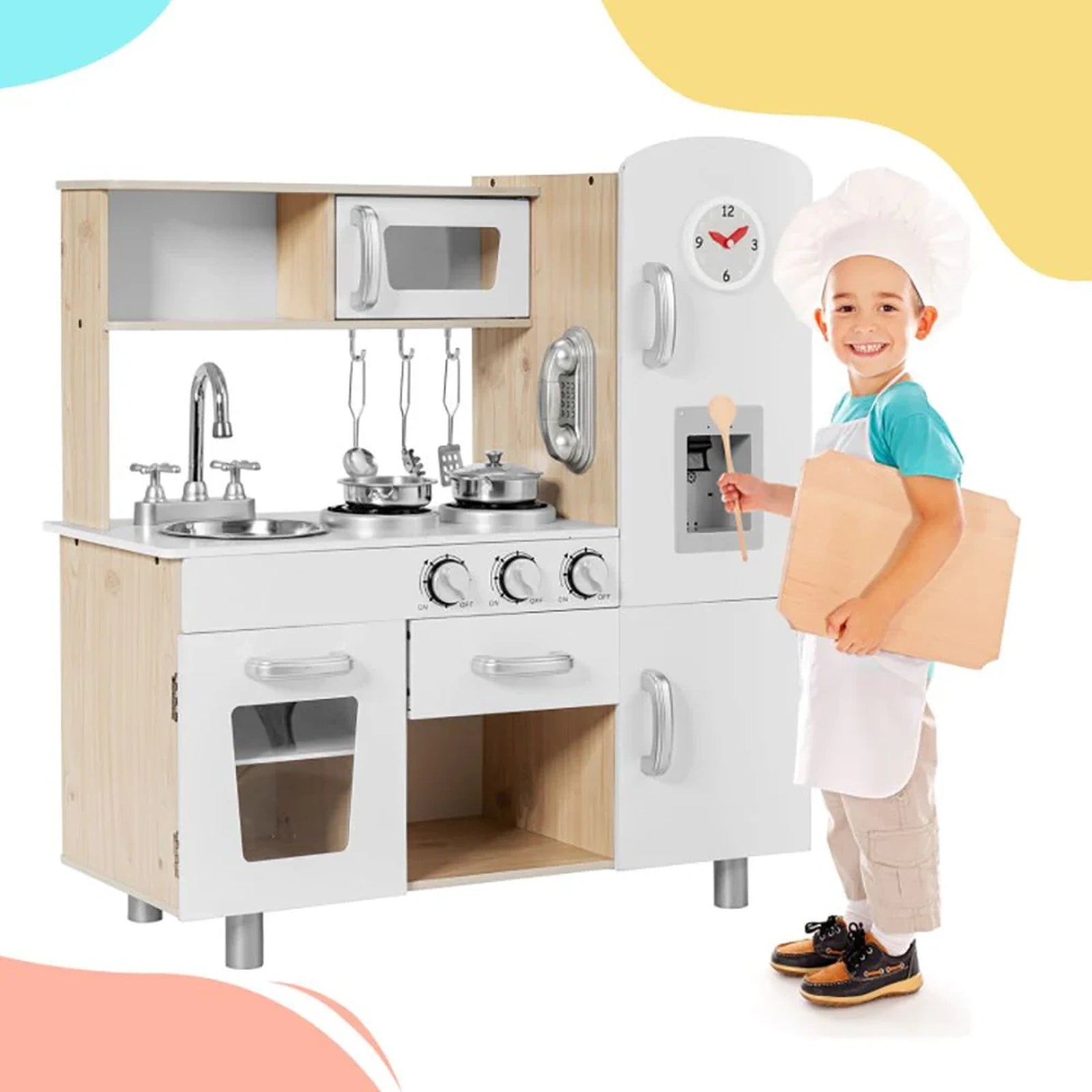 Doba Vintage Play Kitchen Pretend Kids Cooking Playset Toys with Water Dispense