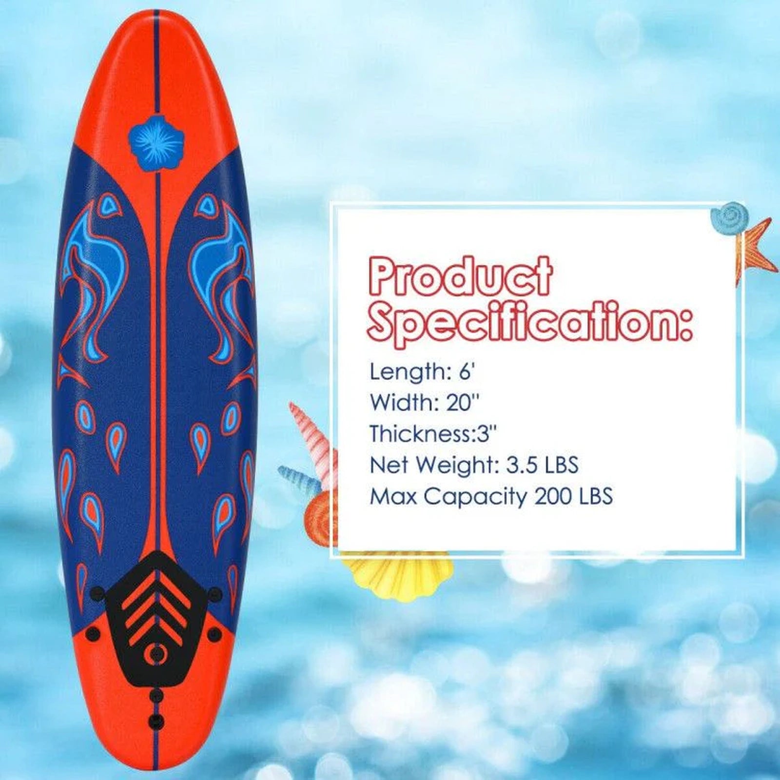 Doba 6 Feet Surfboard with 3 Detachable Fins