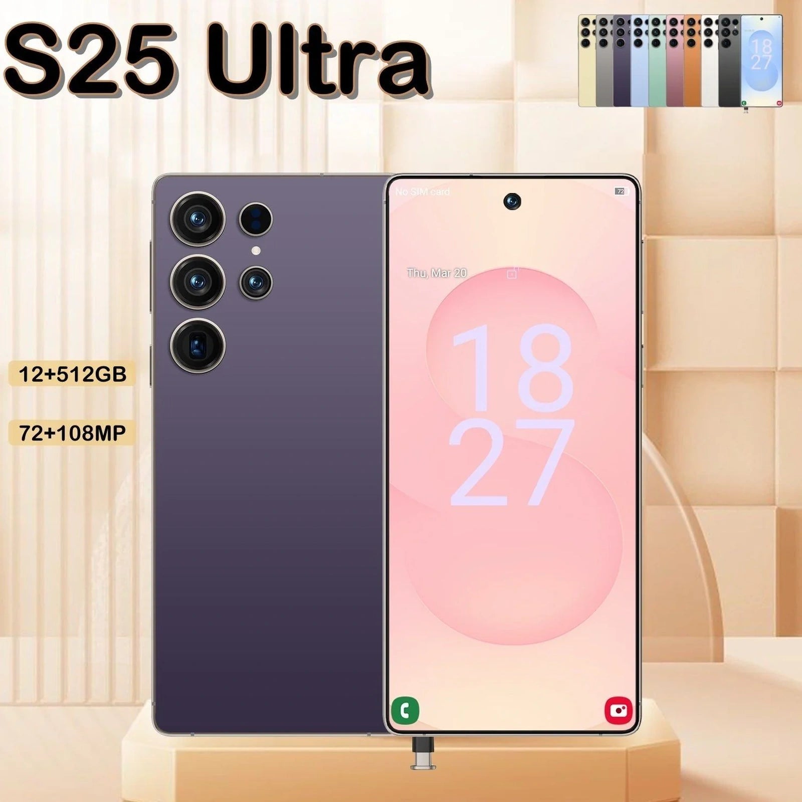 Doba 12GB+512GB I25 Ultra Android 14 Smartphone - 6.8"HD Display, 6000mAh Battery, Face ID+Fingerprint Lock, Built-in Stylus Pen, Unlocked Cell Phone For Global Use(Purple)
