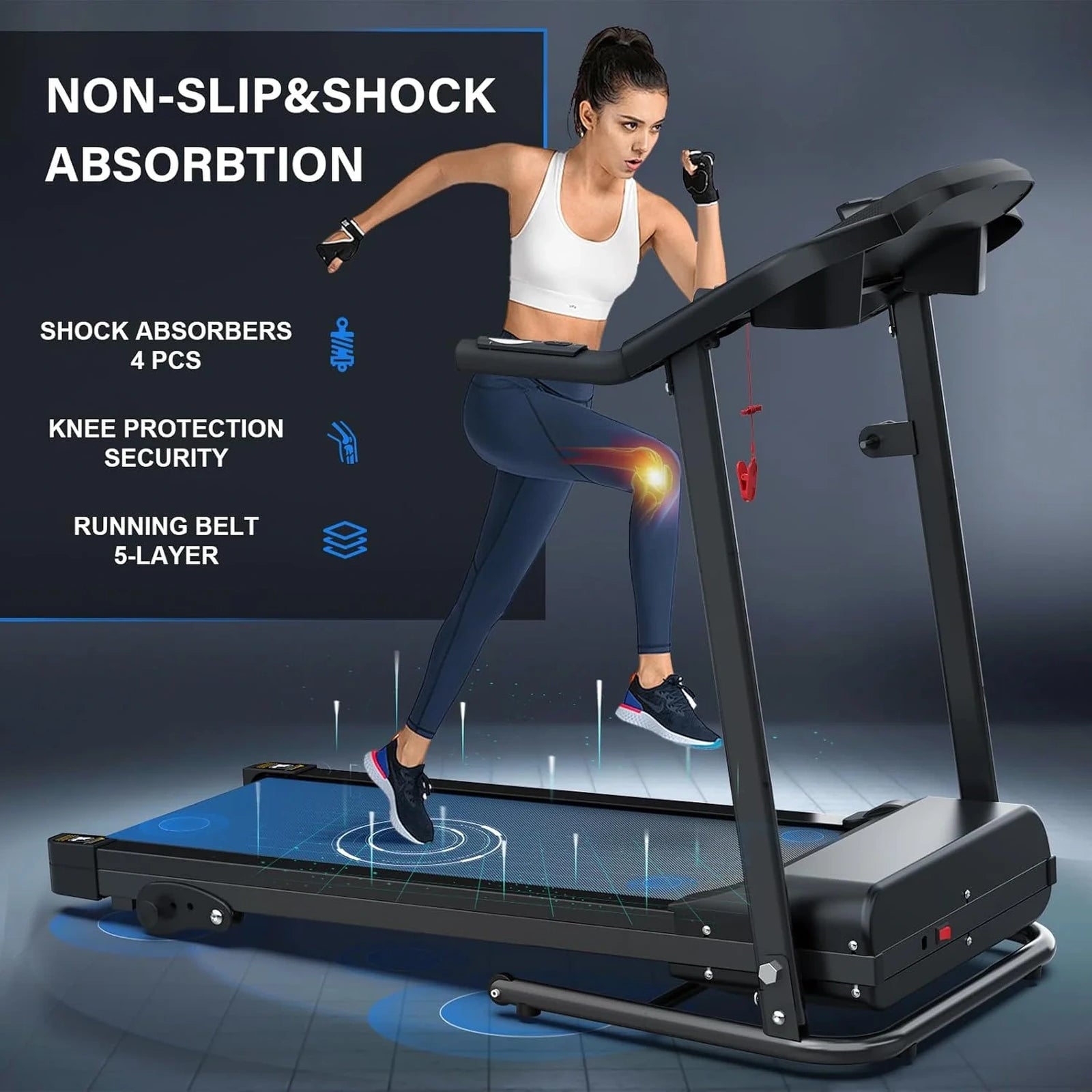 SEVORLEY FYC Compact Folding Treadmill – 2.5HP Brushless Motor, 3-Level Incline, 7.5 MPH Speed, Shock-Absorbing Running Belt, 400 lbs Capacity, Space-Saving Design for Home Gym & Apartment