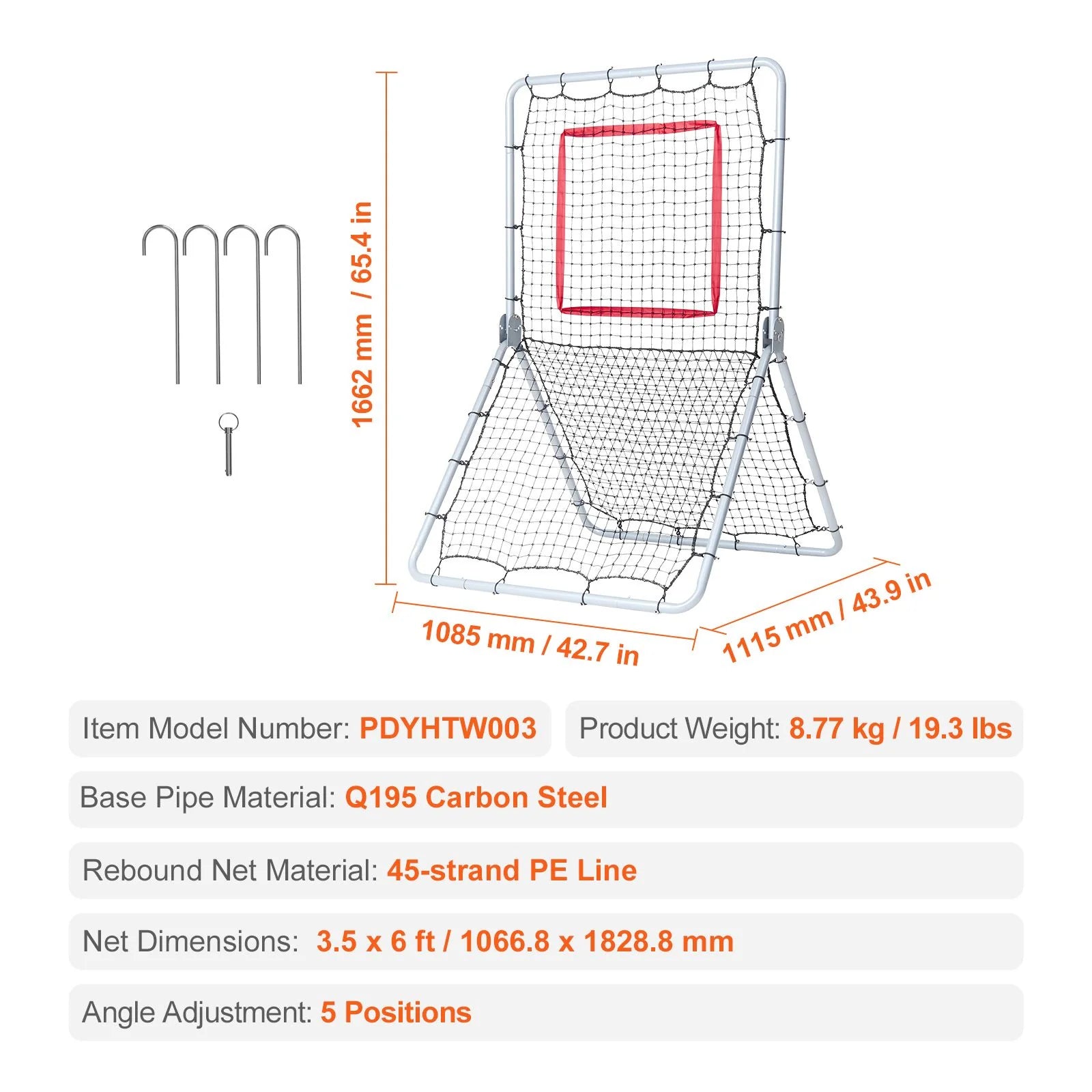 Doba Baseball And Softball Rebounder Net, 3.5 x 6 ft PitchBack Baseball Pitching Nest, Softball Pitchback Net, Fielding Trainer, Bounce Back Net for Fielding/Throwing Practice, 5 Adjustable Angles