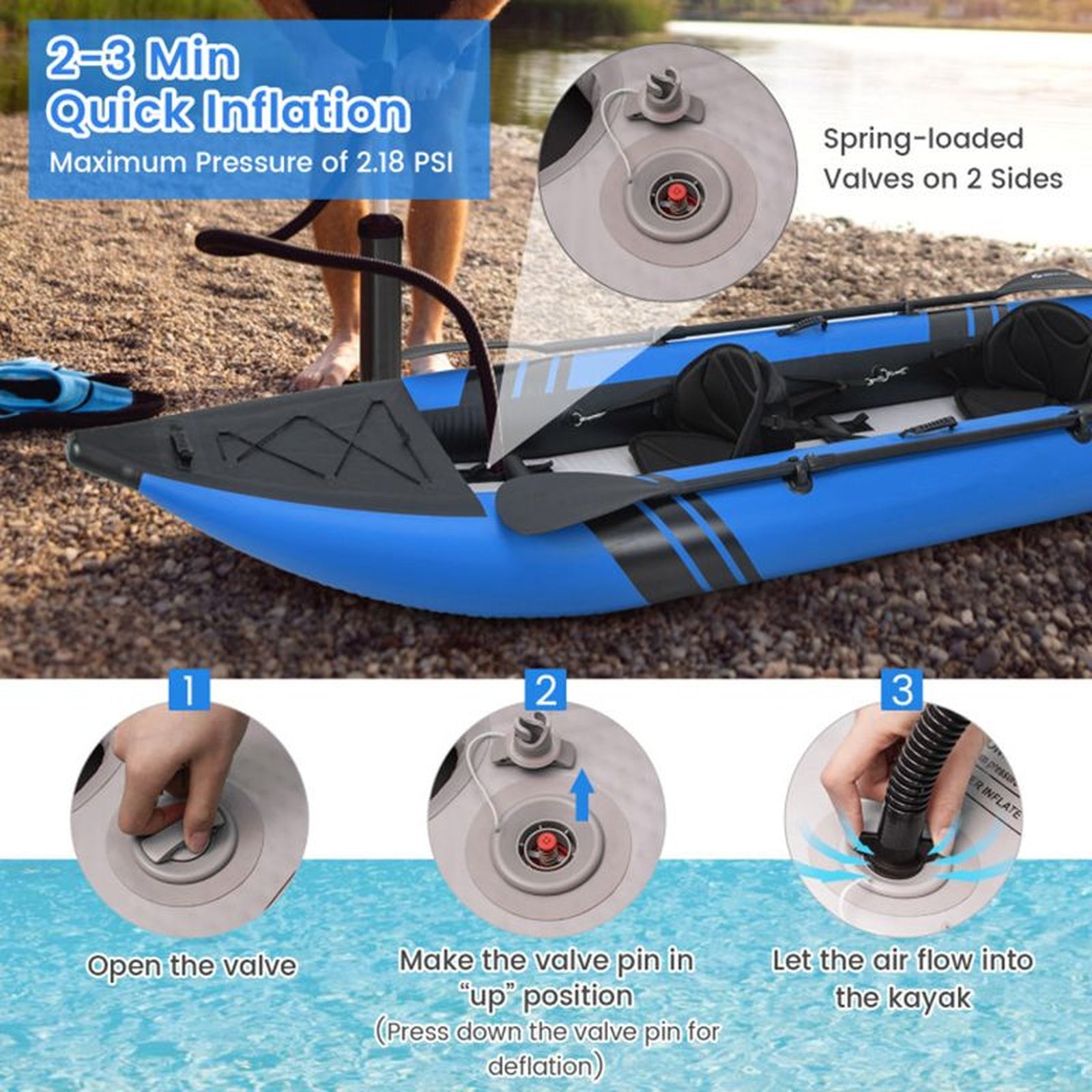 Doba Inflatable 2-person Kayak Set with Aluminium Oars and Repair Kit