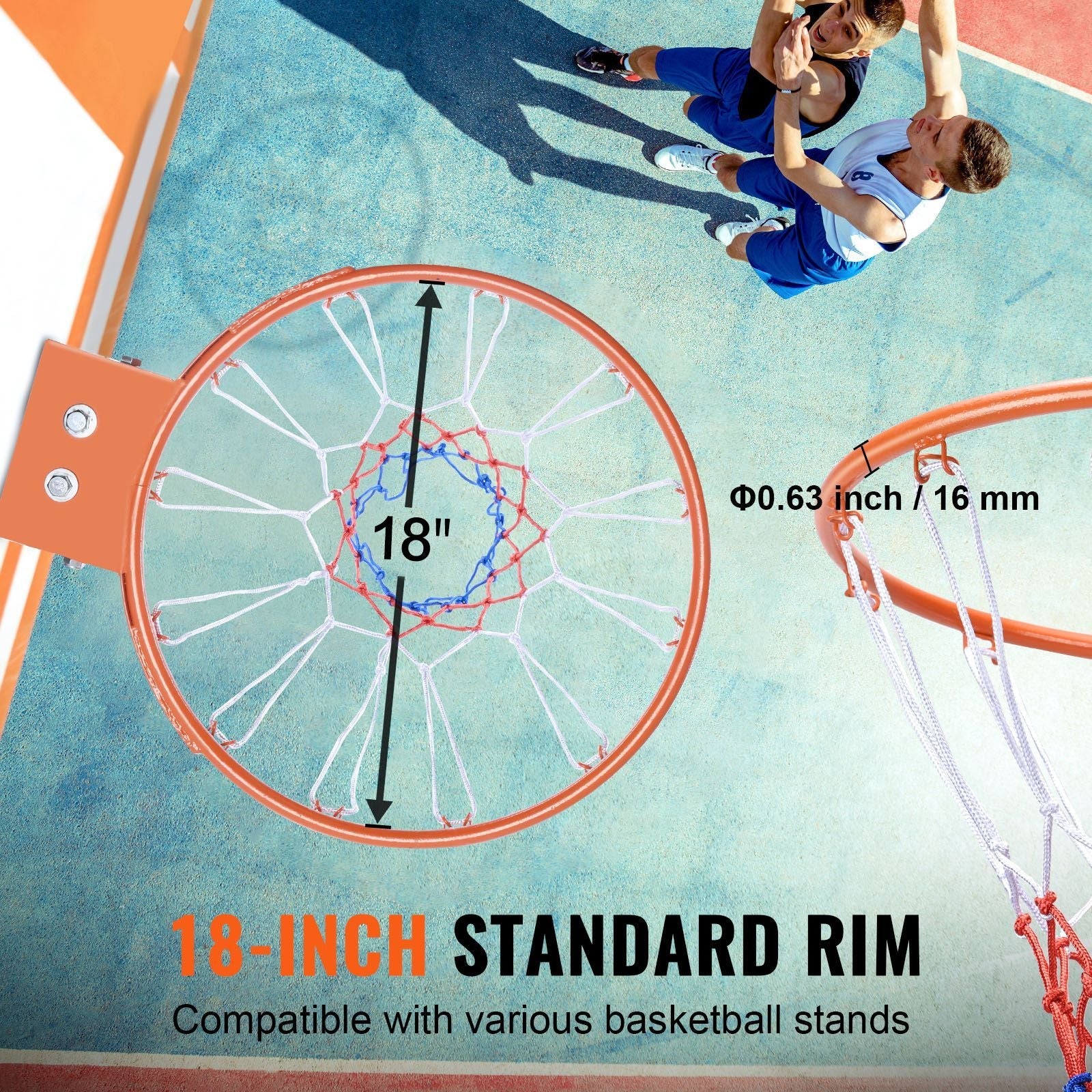 Doba Basketball Rim, Wall Door Mounted Basketball Hoop, Heavy Duty Q235 Basketball Flex Rim Goal Replacement with Net, Standard 18" Indoor and Outdoor Hanging Basketball Hoop for Kids Adults